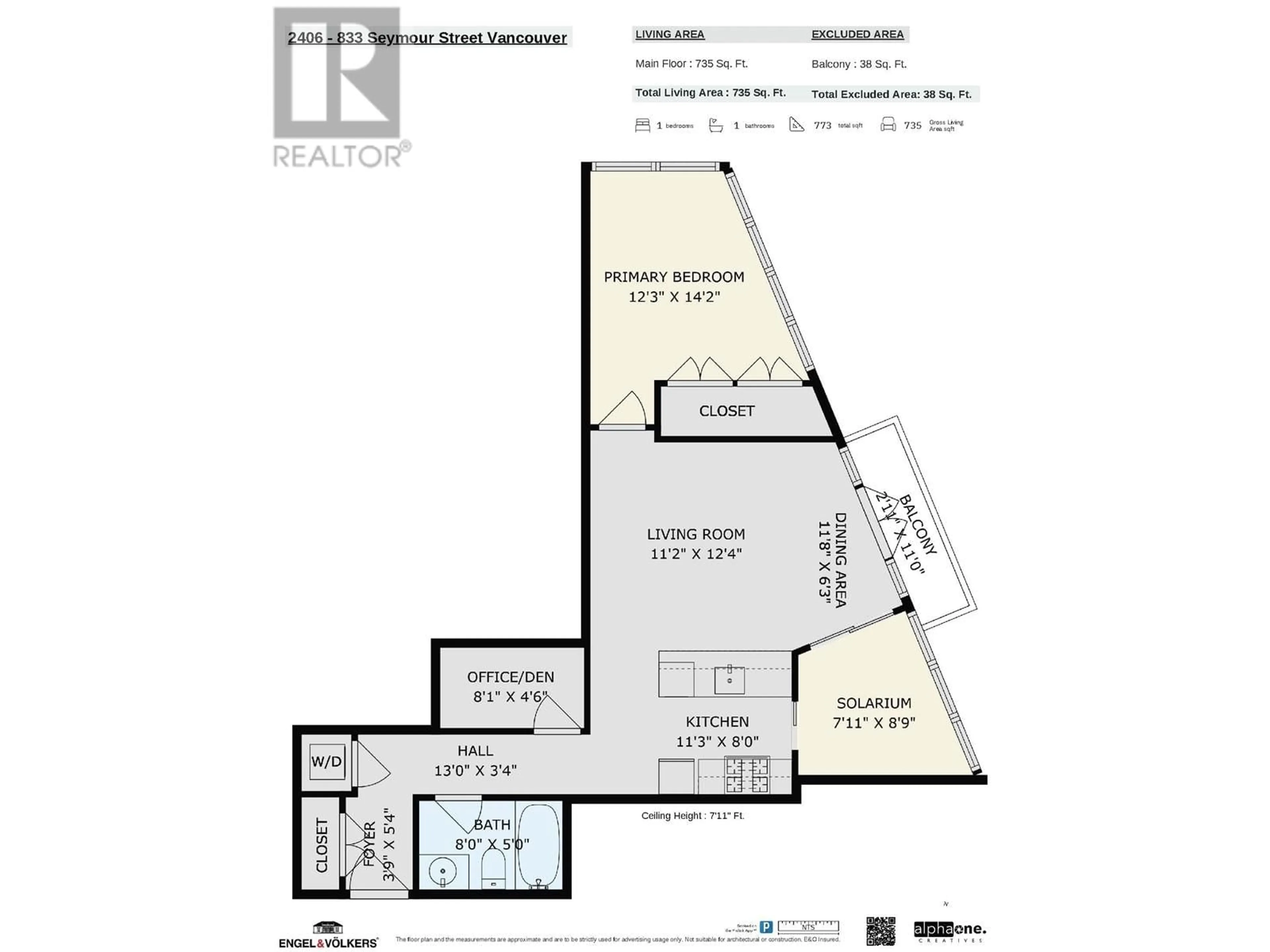 Floor plan for 2406 - 833 SEYMOUR STREET, Vancouver British Columbia V6B0G4