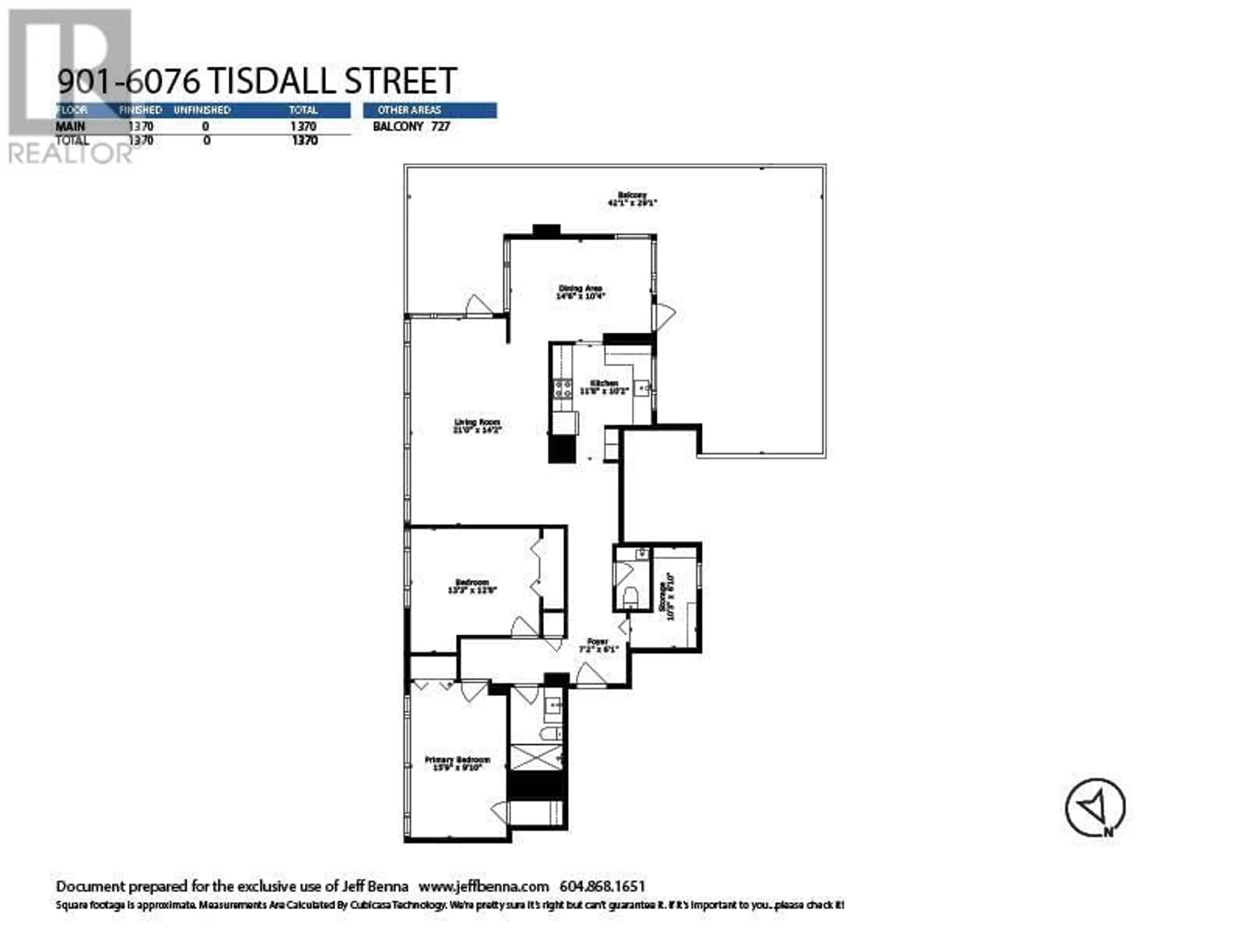 Floor plan for 901 - 6076 TISDALL STREET, Vancouver British Columbia V5Z3N2