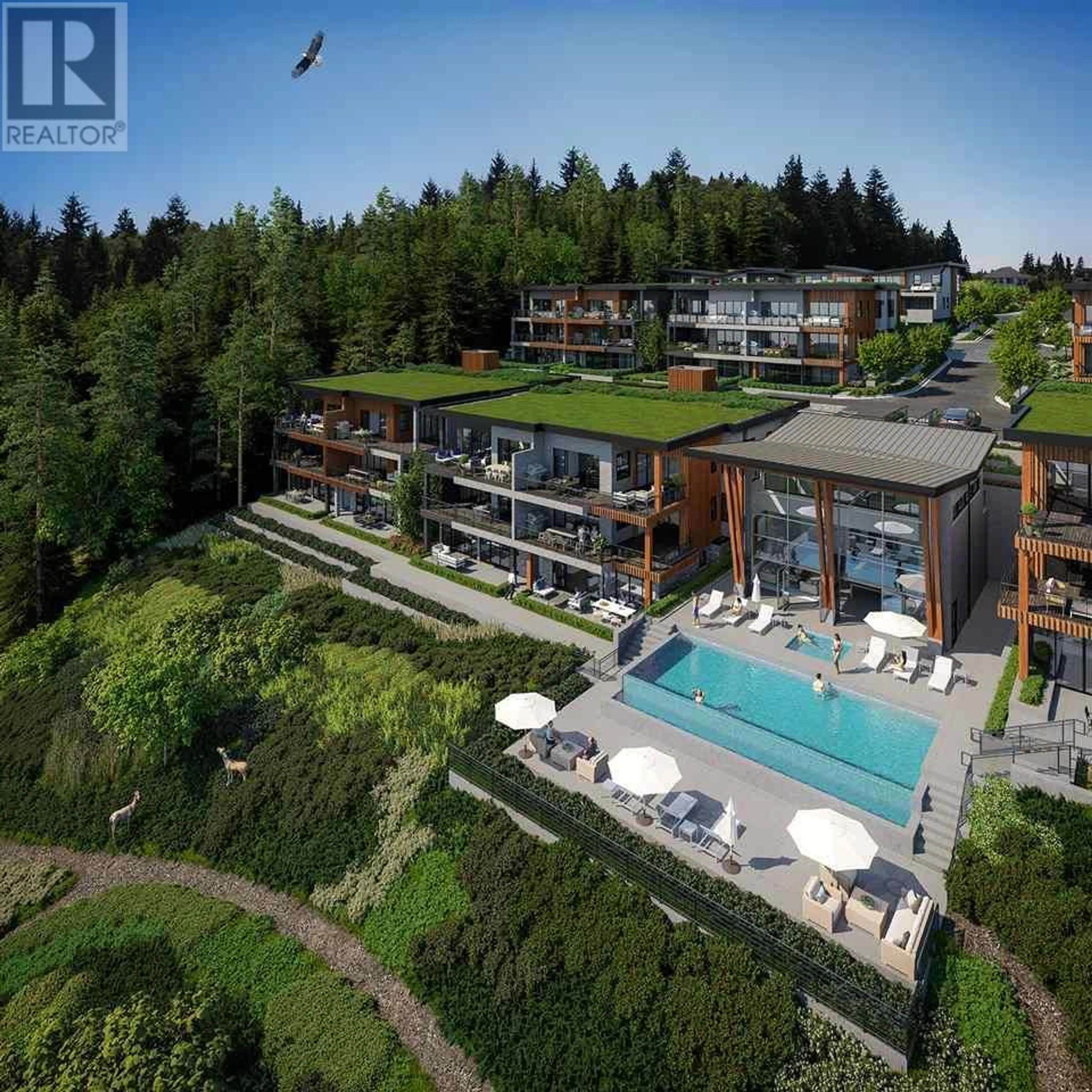 A pic from outside/outdoor area/front of a property/back of a property/a pic from drone, water/lake/river/ocean view for 5201 - 464 EAGLECREST DRIVE, Gibsons British Columbia V0N1V9
