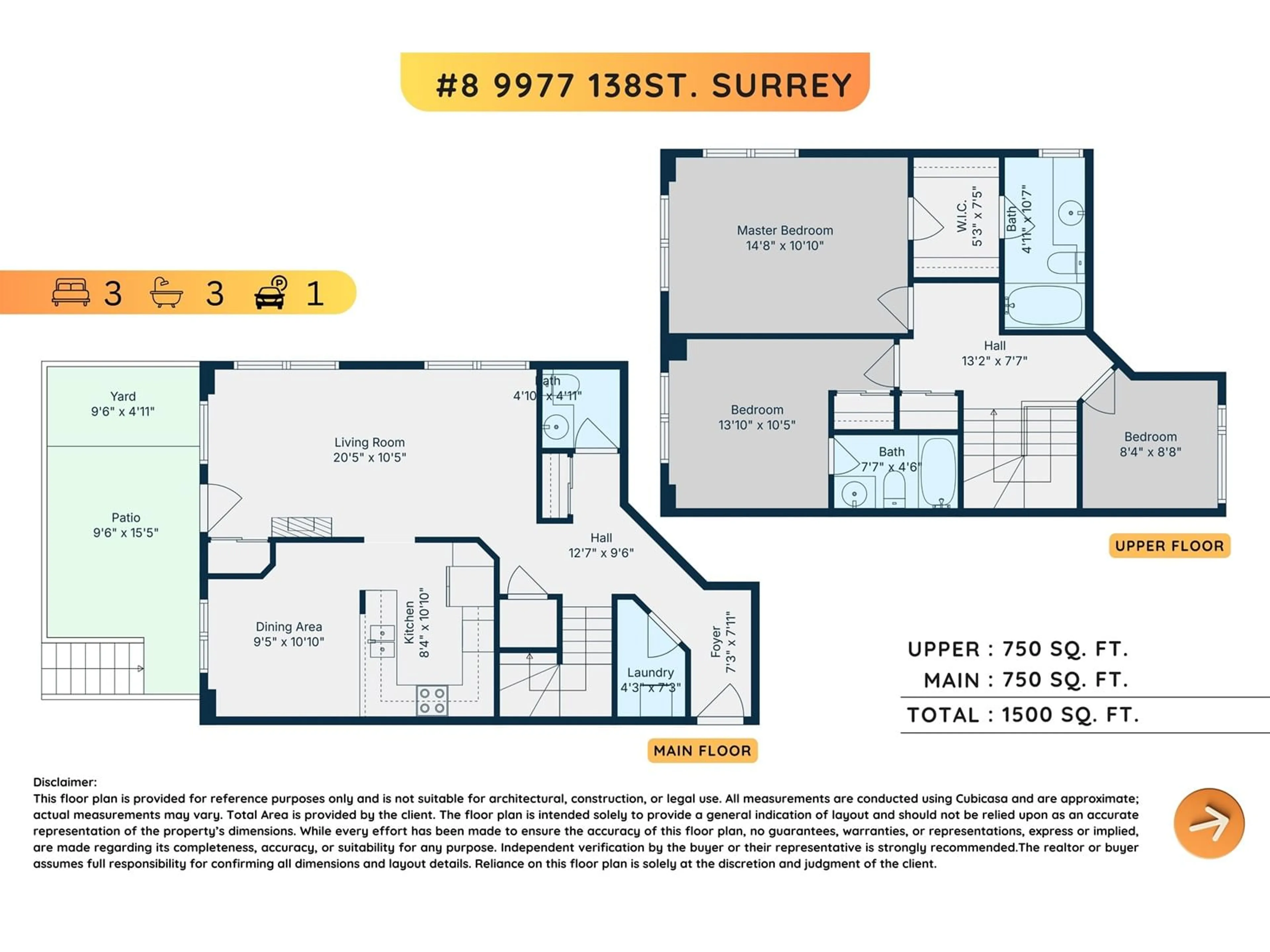 Floor plan for 8 - 9977 138 STREET, Surrey British Columbia V3T5E4