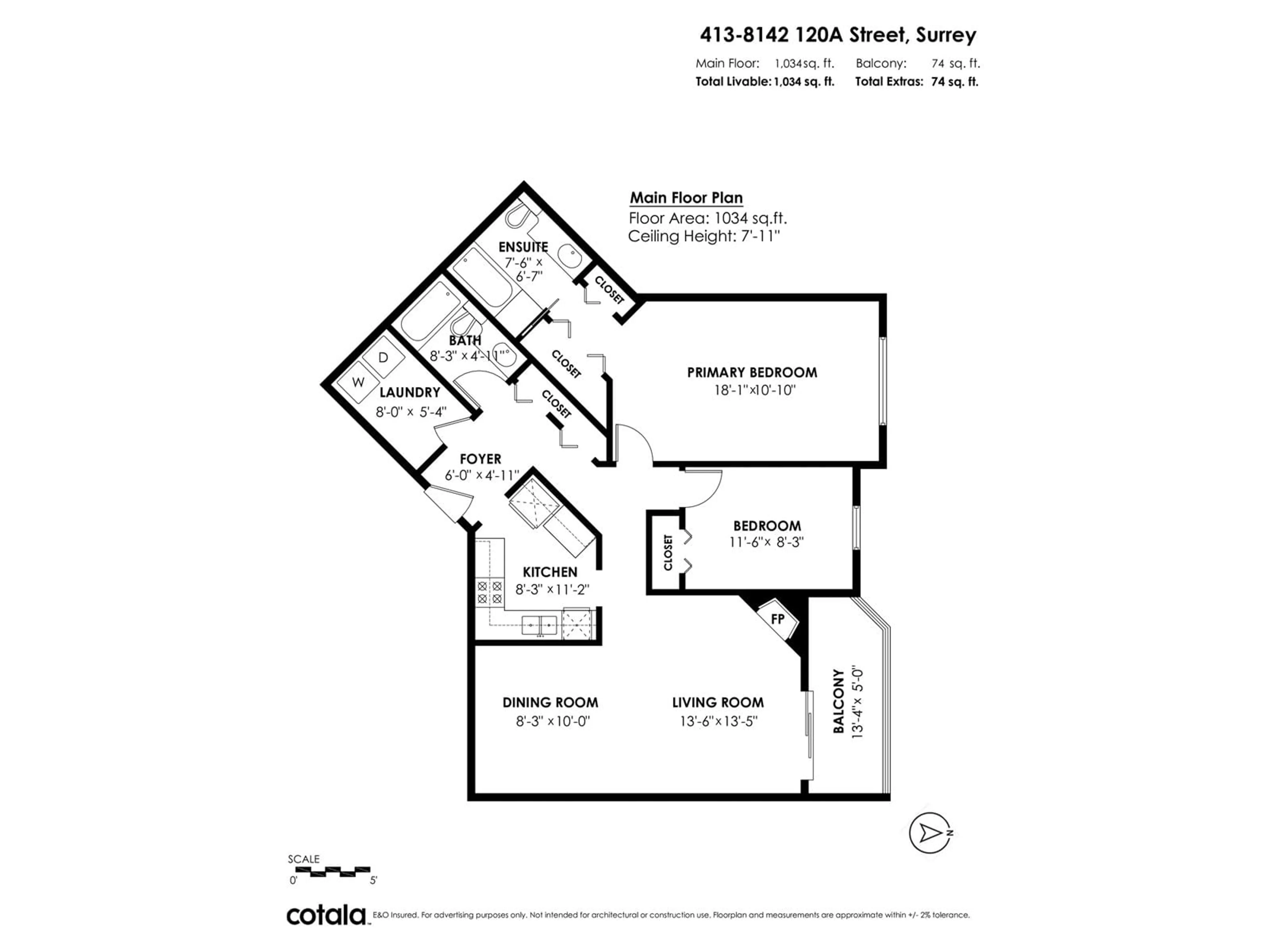 Floor plan for 413 - 8142 120A, Surrey British Columbia V3W0N1