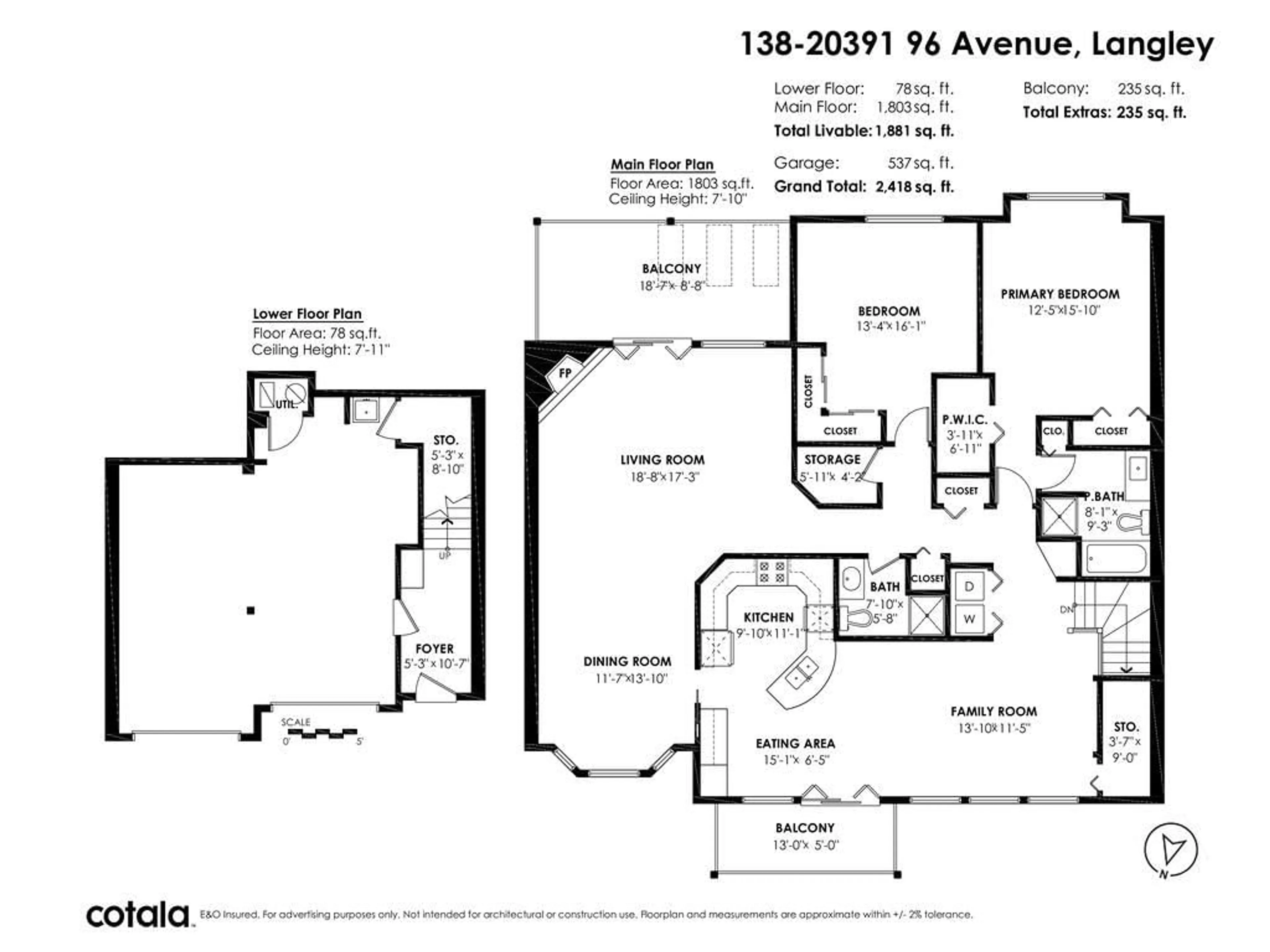 Floor plan for 138 - 20391 96, Langley British Columbia V1M2L2