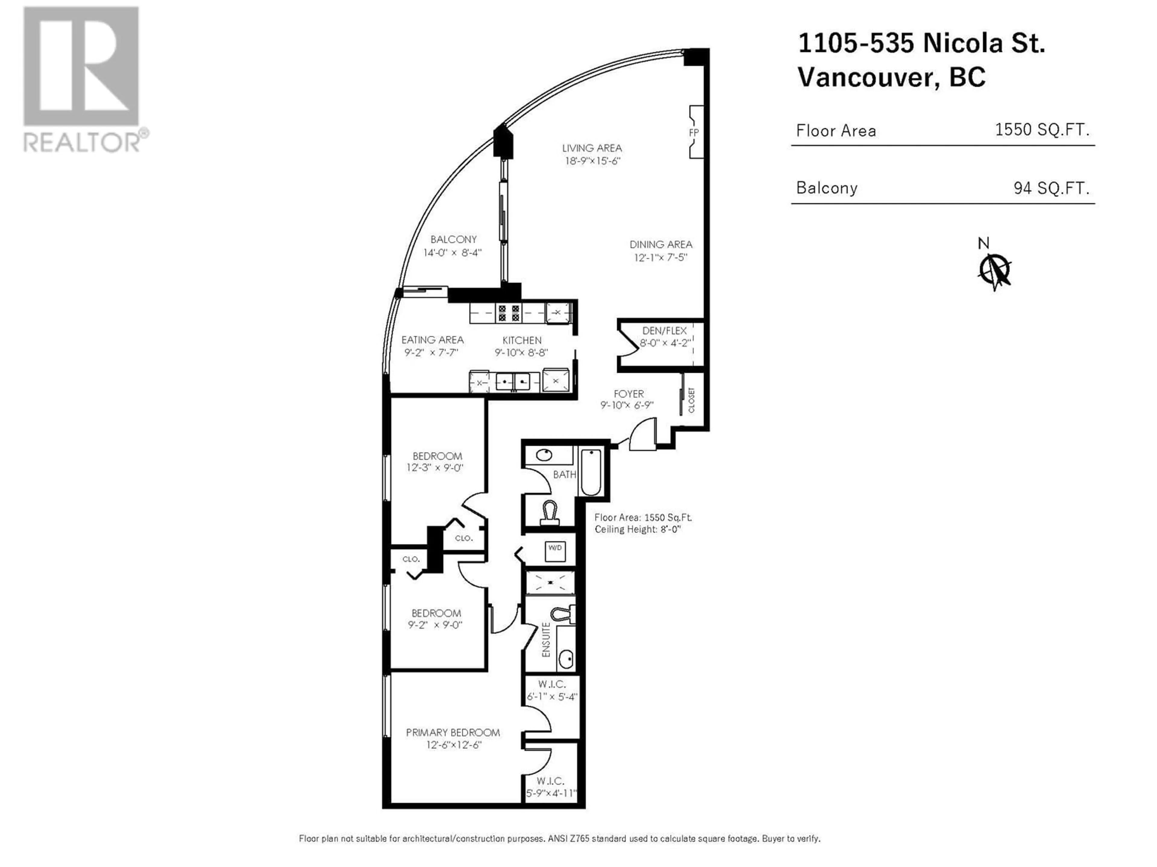 Floor plan for 1105 - 535 NICOLA STREET, Vancouver British Columbia V6G3G3
