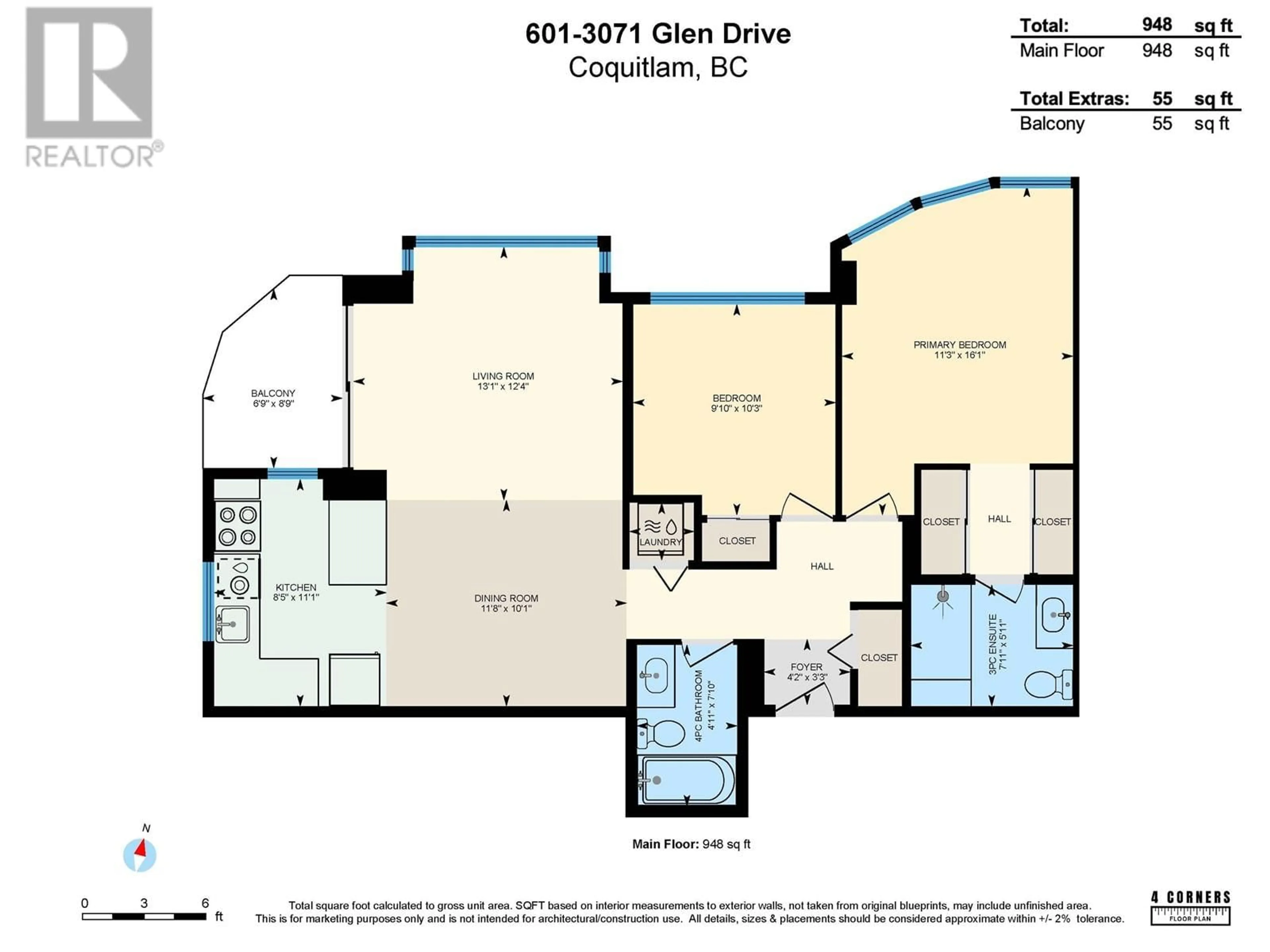Floor plan for 601 - 3071 GLEN DRIVE, Coquitlam British Columbia V3B7R1