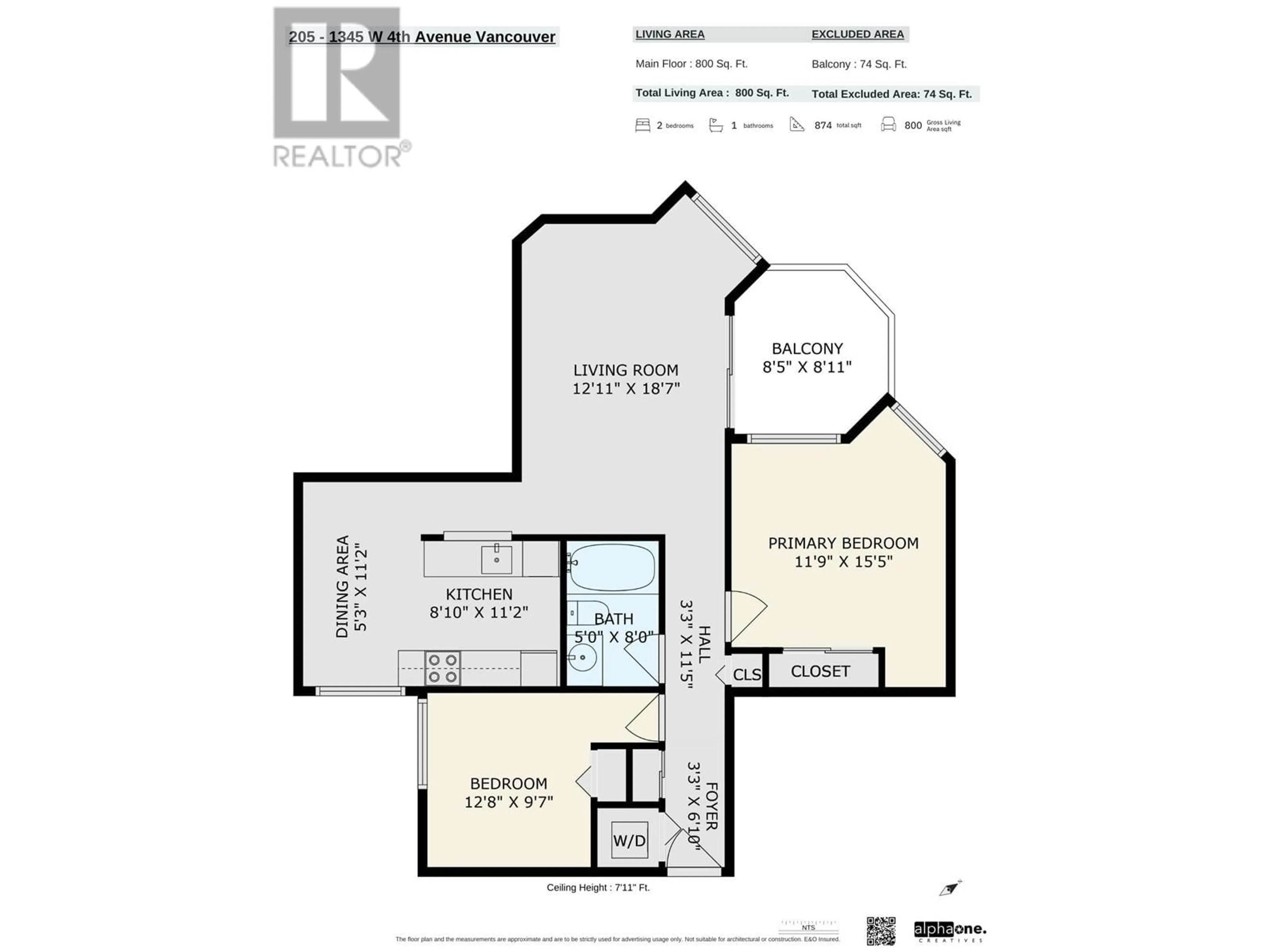 Floor plan for 205 - 1345 4TH AVENUE, Vancouver British Columbia V6H3Y8