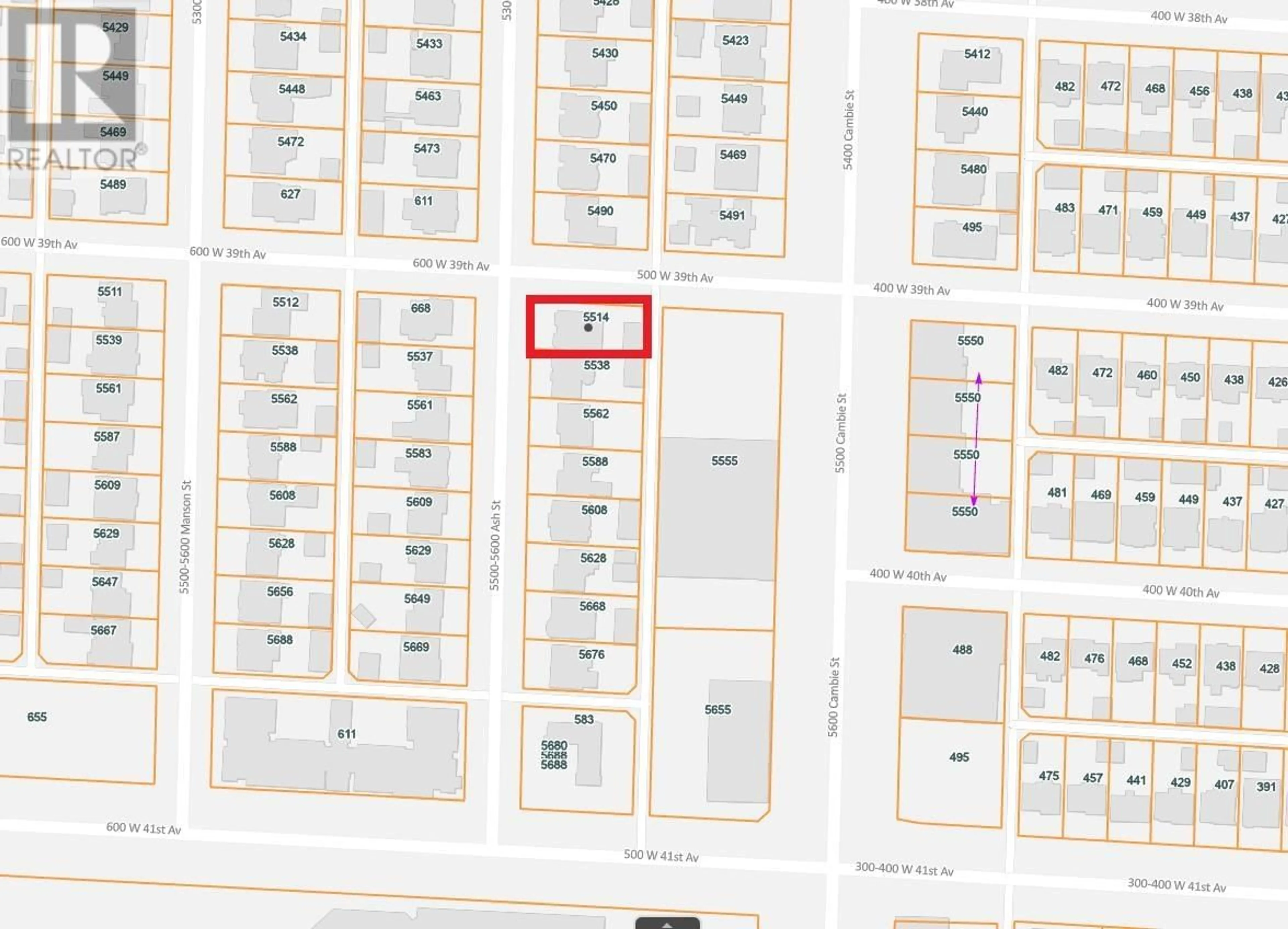 Picture of a map for 5514 ASH STREET, Vancouver British Columbia V5Z3G7