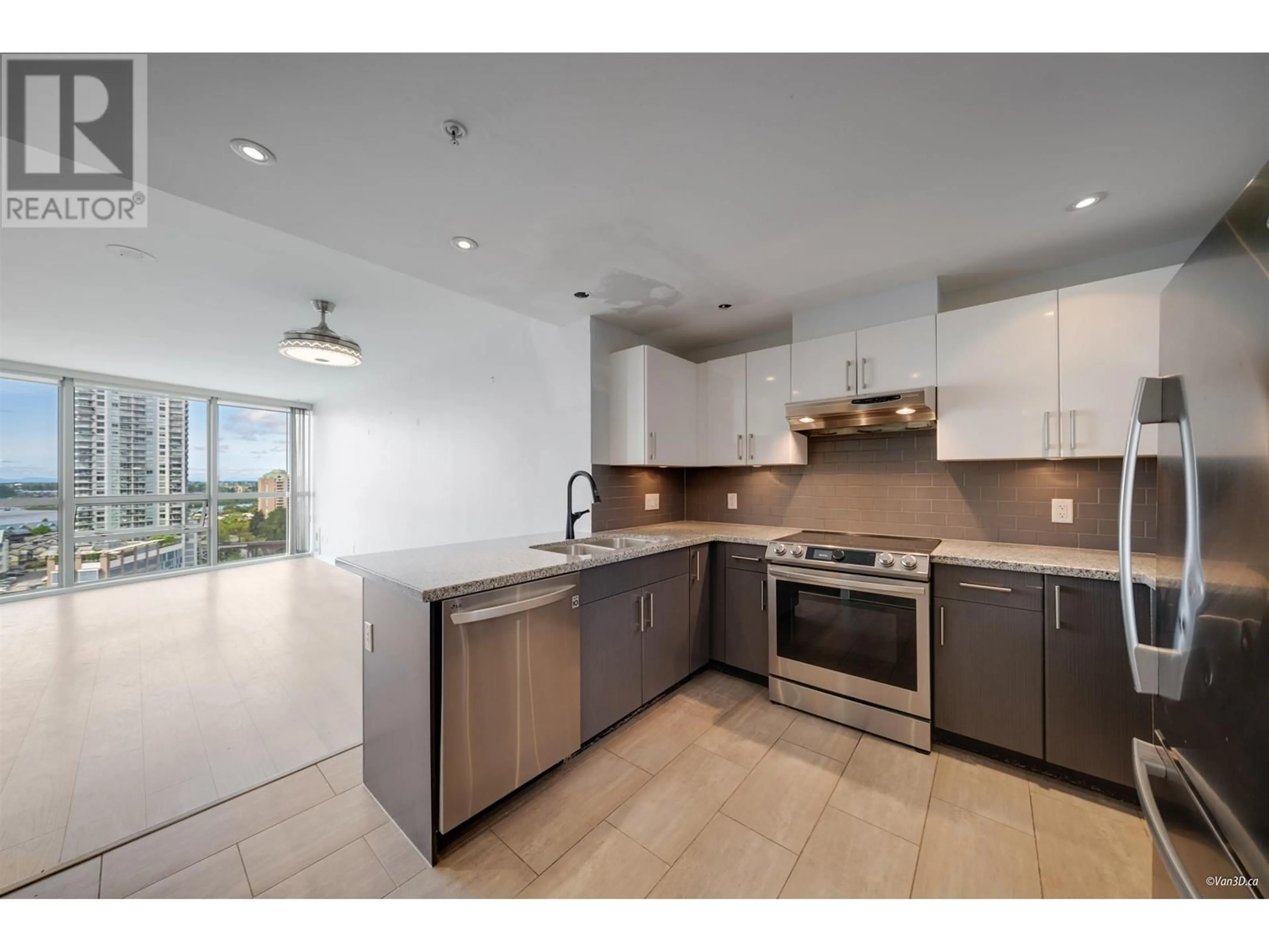 Open concept kitchen, ceramic/tile floor for 1710 - 14 BEGBIE STREET, New Westminster British Columbia V3M0C4