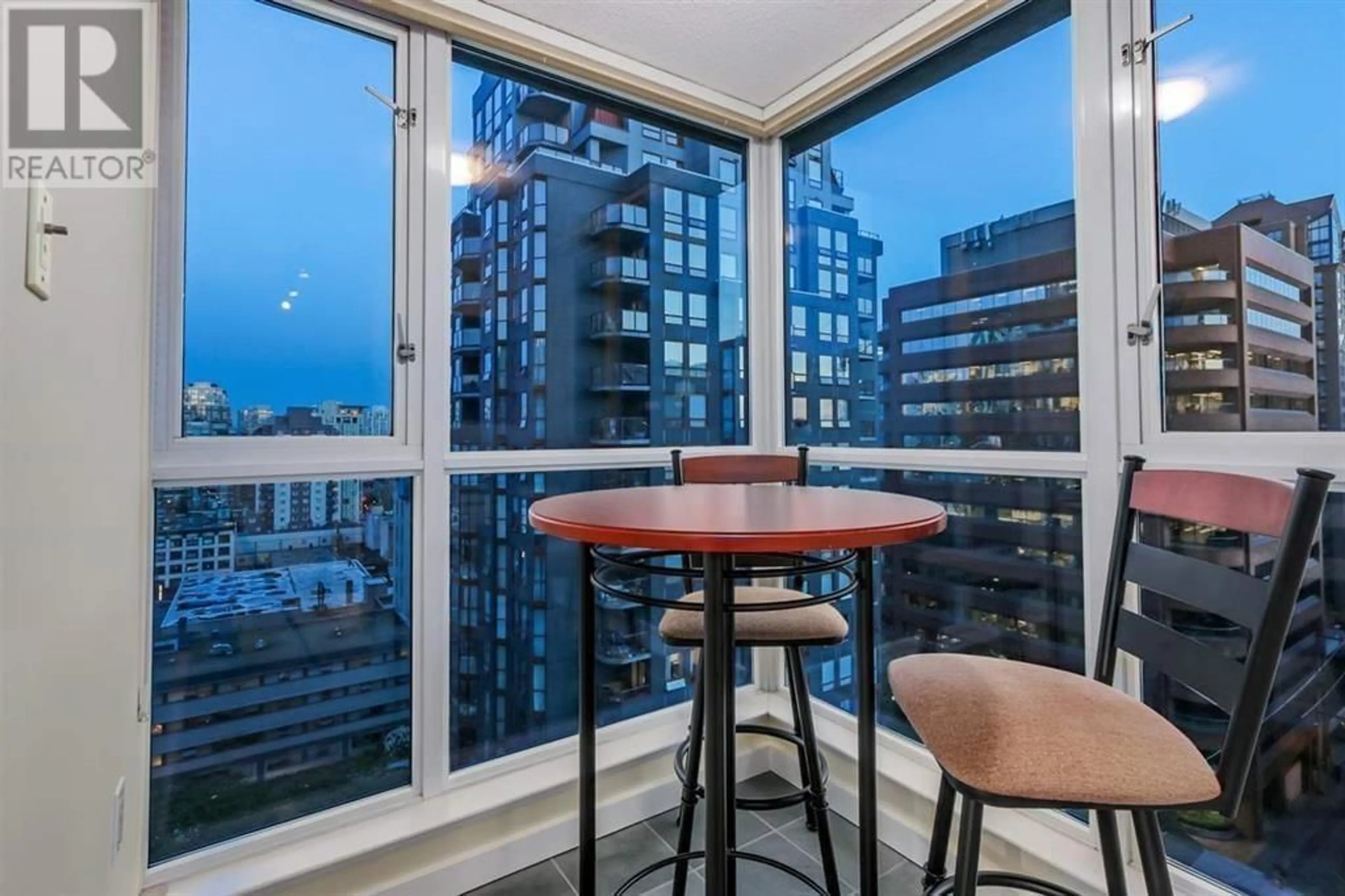 Patio, city buildings view from balcony for 1509 - 1068 HORNBY STREET, Vancouver British Columbia V6Z2Y7