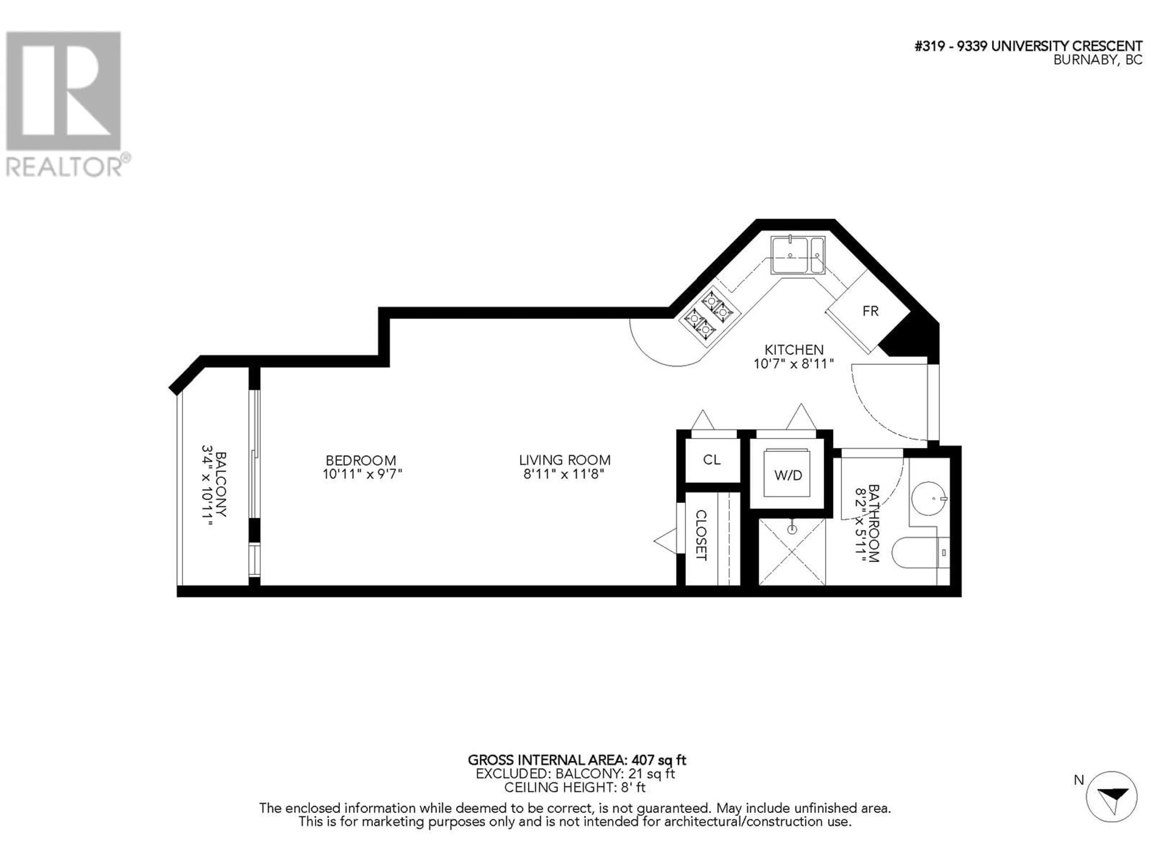 Floor plan for 319 - 9339 UNIVERSITY CRESCENT, Burnaby British Columbia V5A4Y1