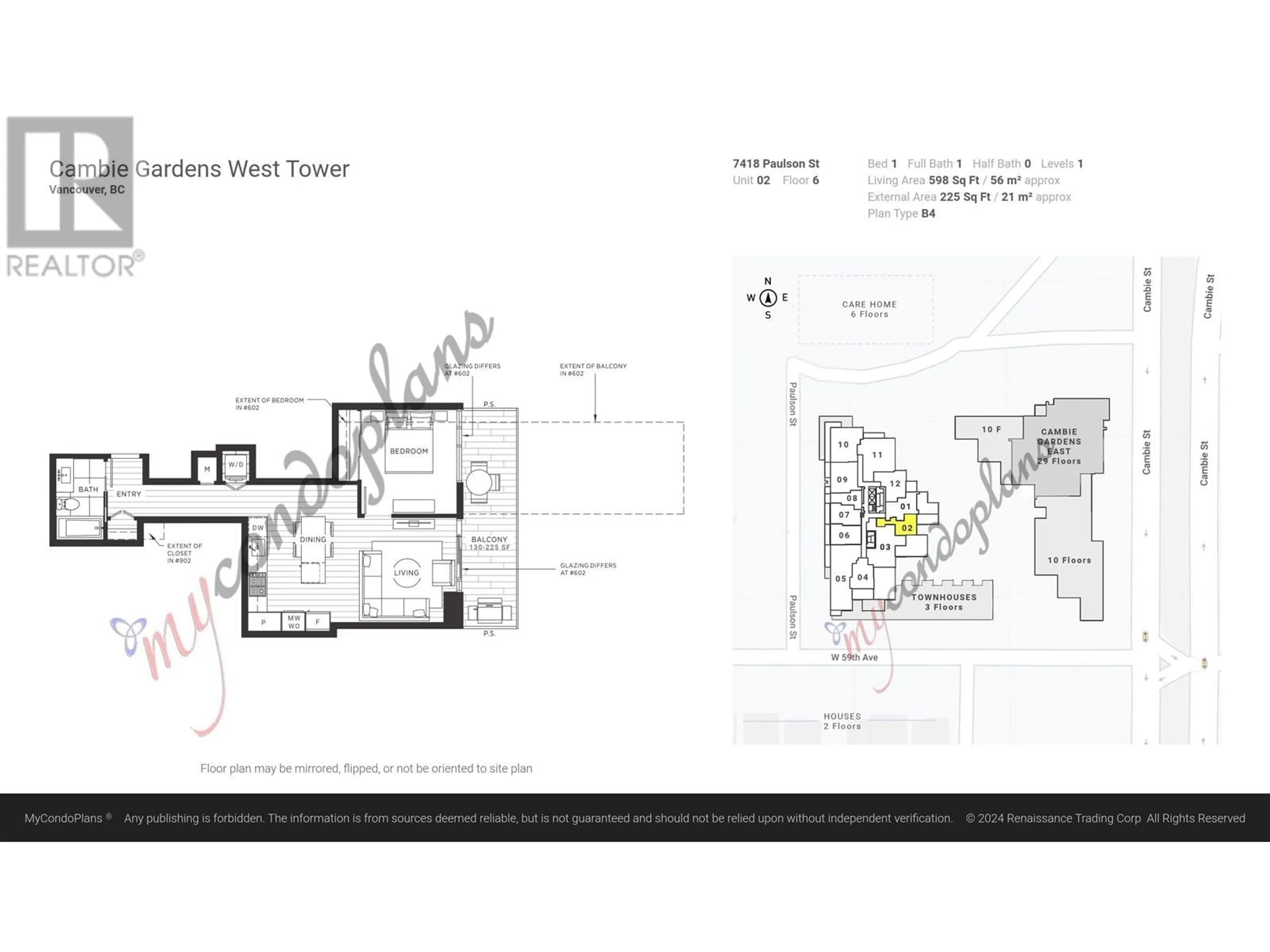 Floor plan for 602 - 7418 PAULSON STREET, Vancouver British Columbia V6P0K2