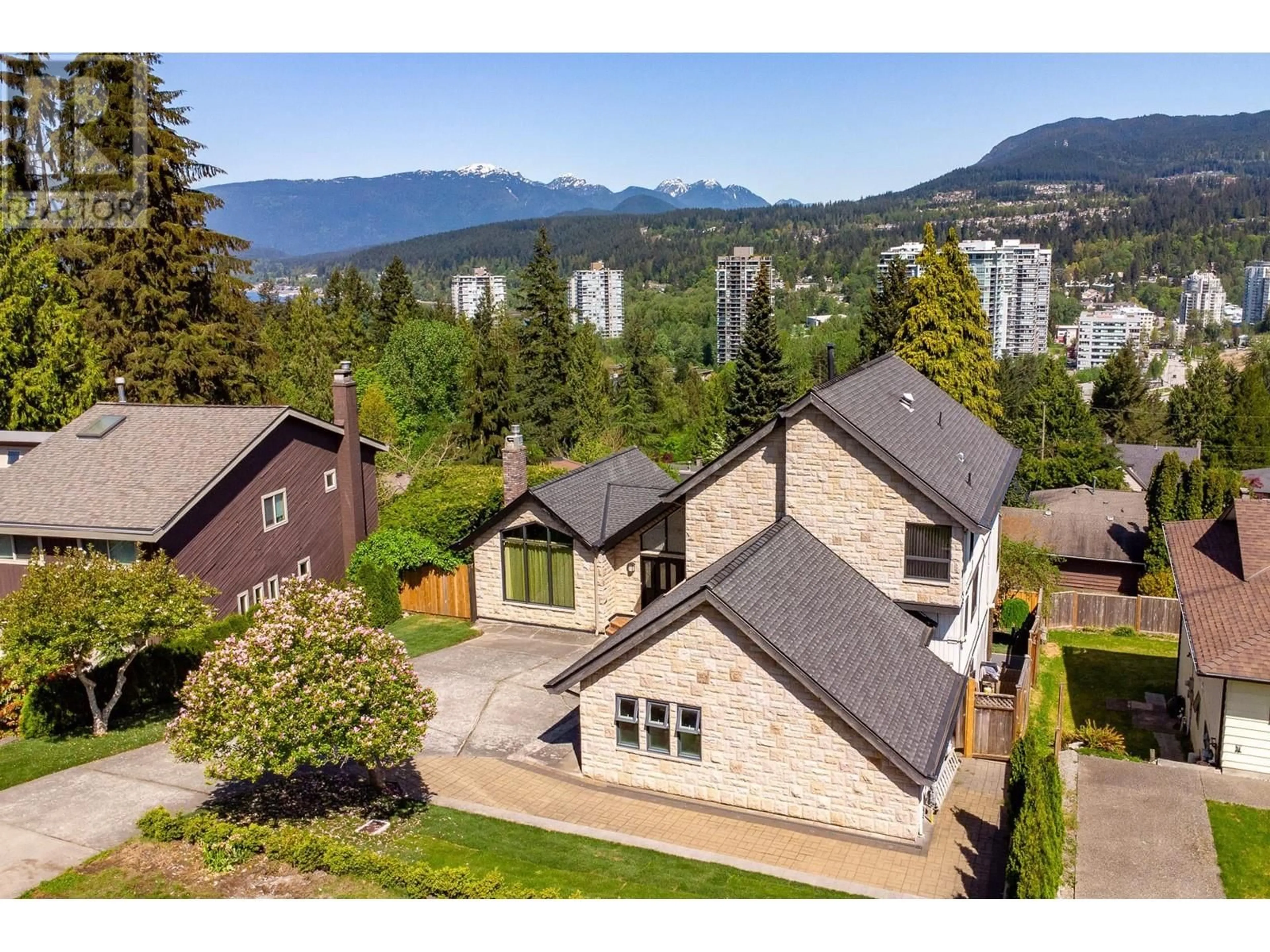 A pic from outside/outdoor area/front of a property/back of a property/a pic from drone, mountain view for 1047 CORONA CRESCENT, Coquitlam British Columbia V3J7J1