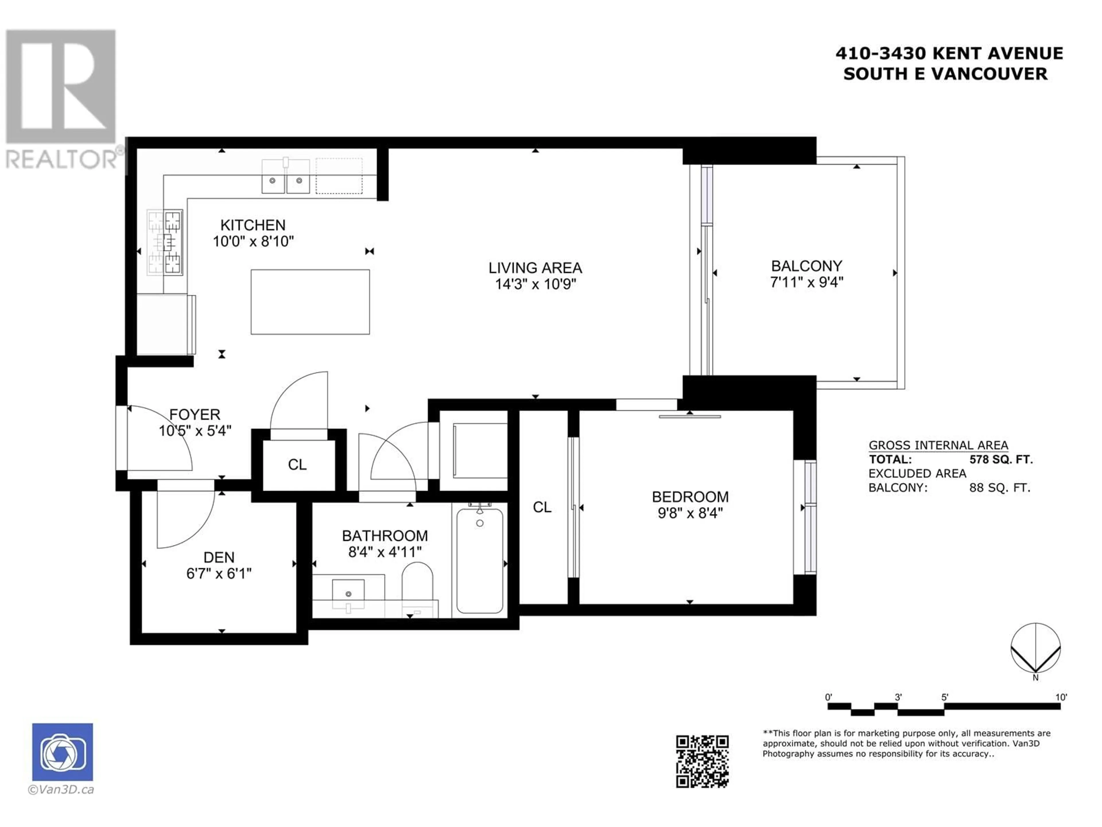 Floor plan for 410 - 3430 KENT AVENUE SOUTH, Vancouver British Columbia V5S0G7