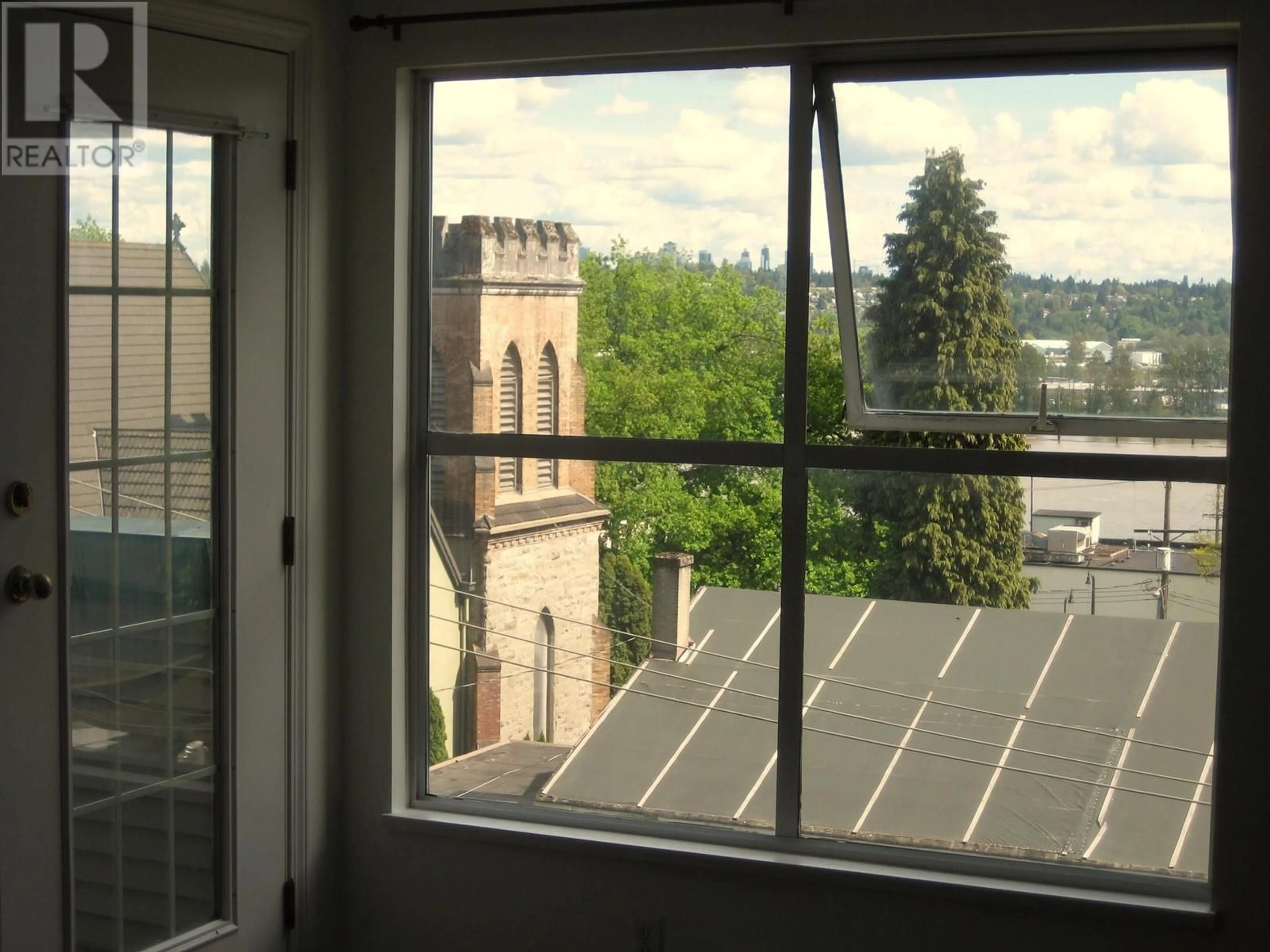 Balcony in the apartment, city buildings view from balcony for 402 - 509 CARNARVON STREET, New Westminster British Columbia V3L5S4