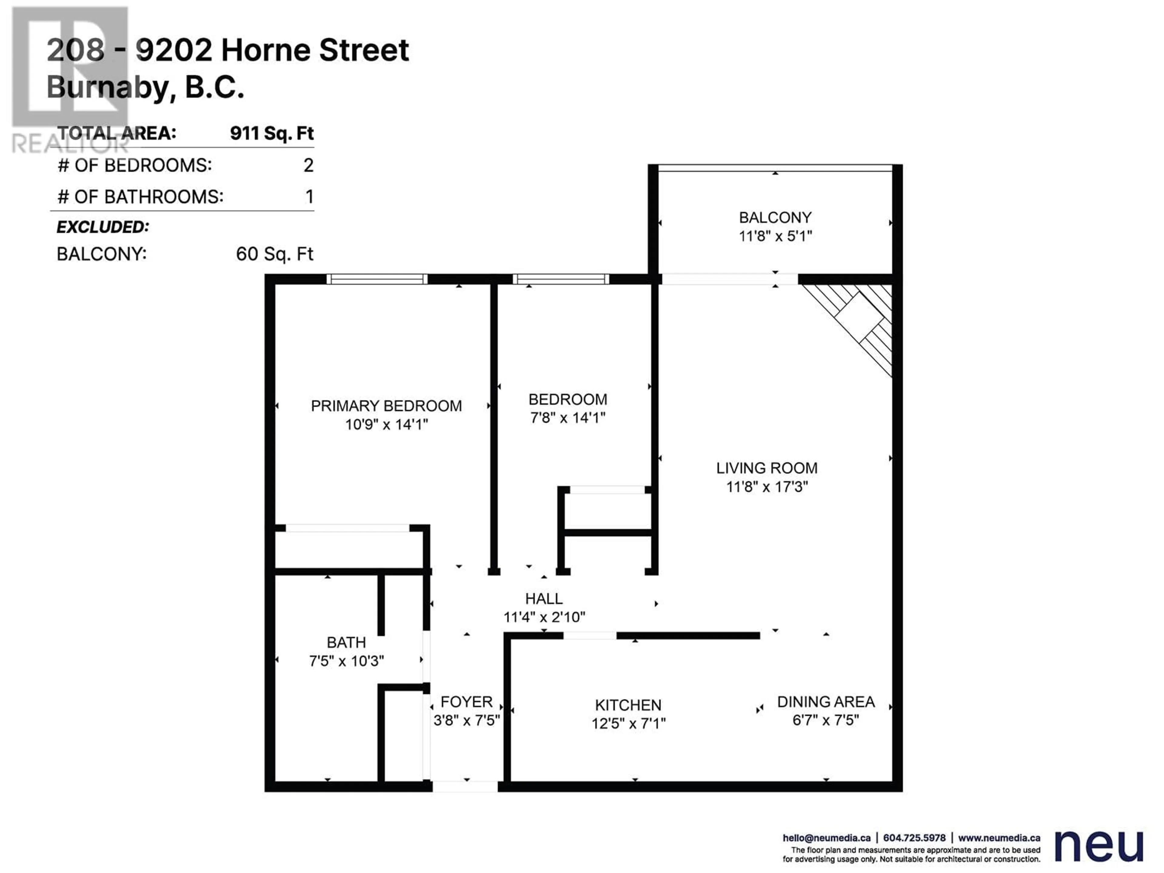Floor plan for 208 - 9202 HORNE STREET, Burnaby British Columbia V3N4K2