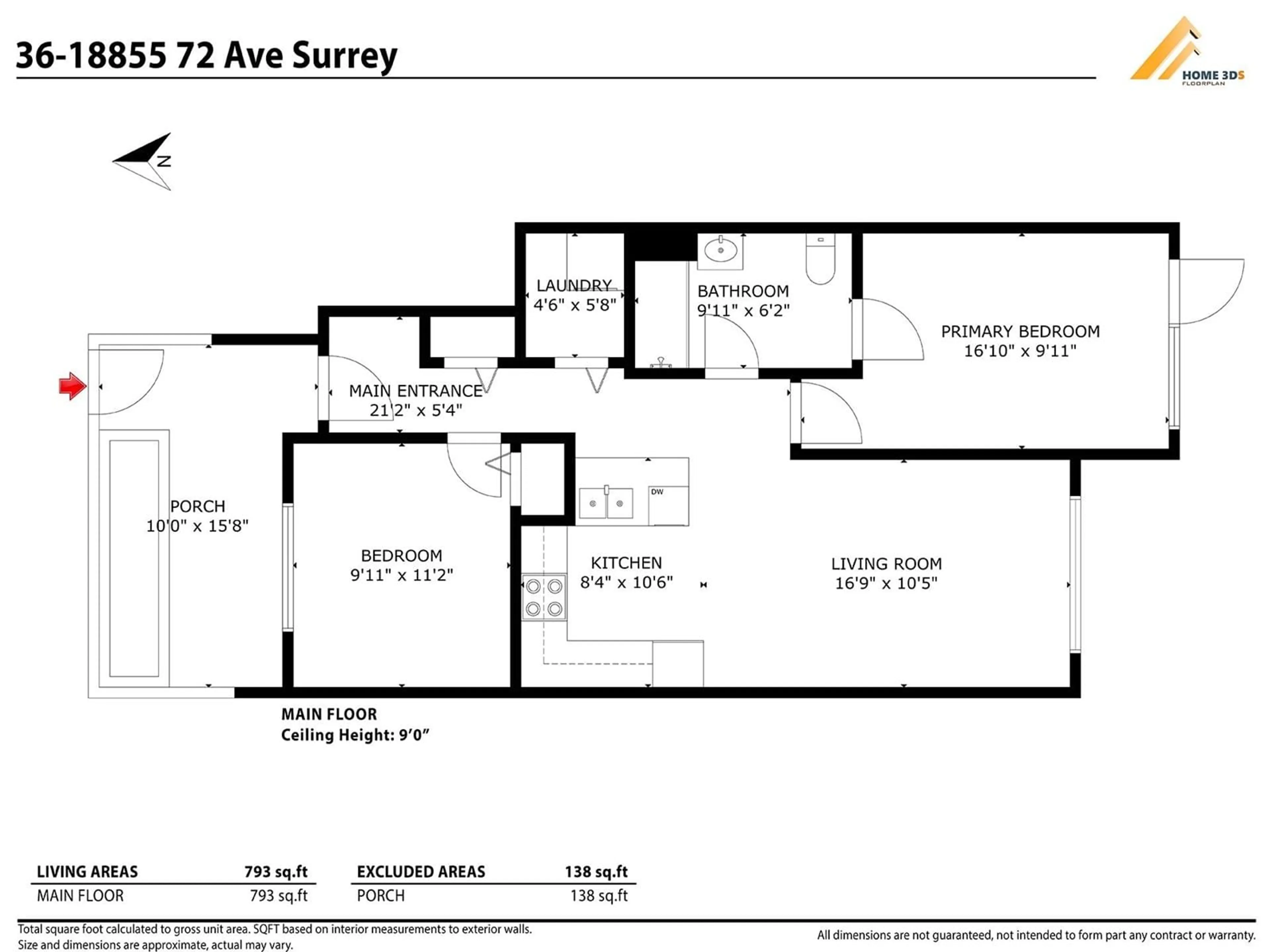 Floor plan for 36 - 18855 72, Surrey British Columbia V4N6V6