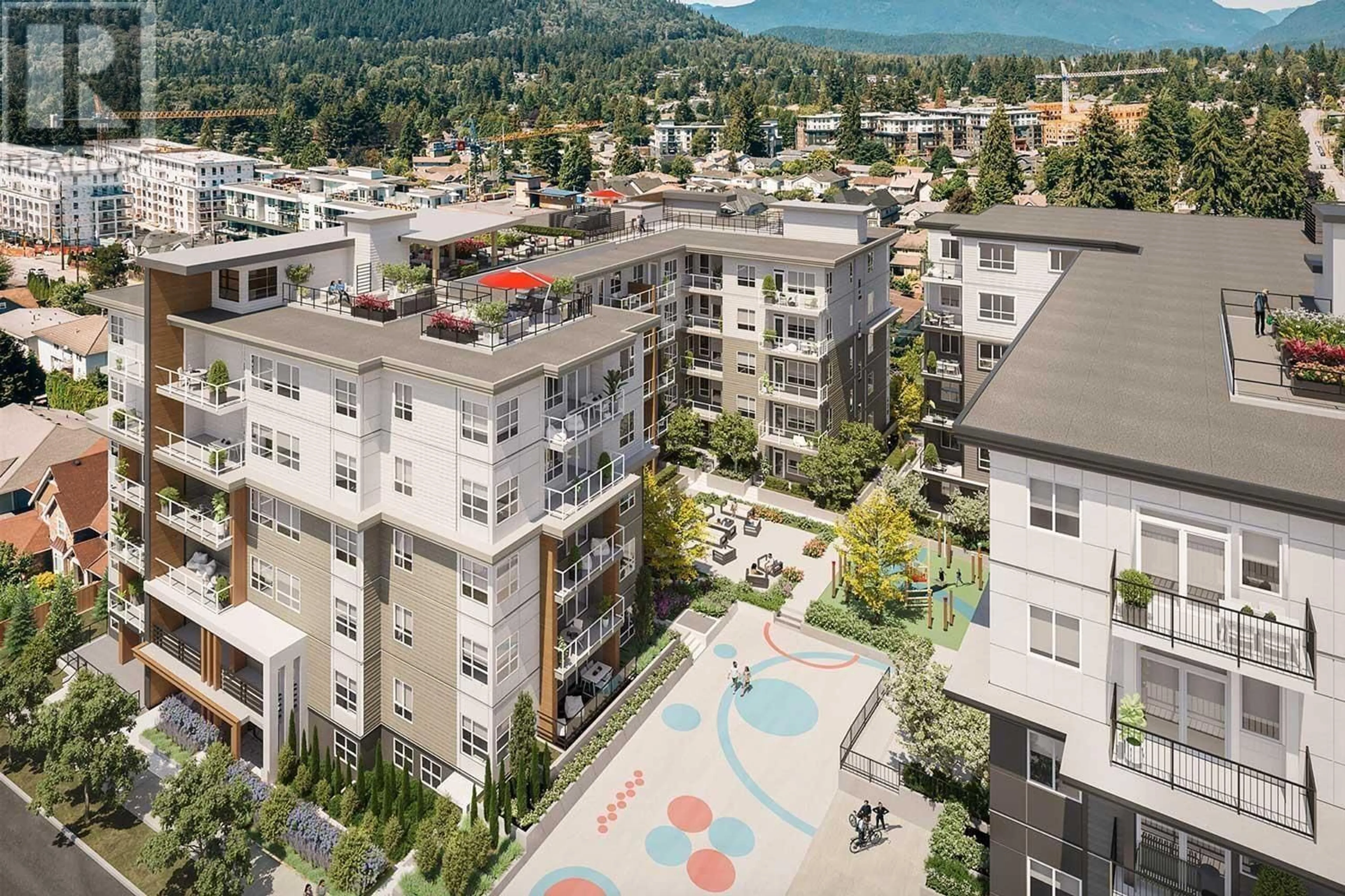 A pic from outside/outdoor area/front of a property/back of a property/a pic from drone, mountain view for 209 - 723 GROVER AVENUE, Coquitlam British Columbia V3J4G2