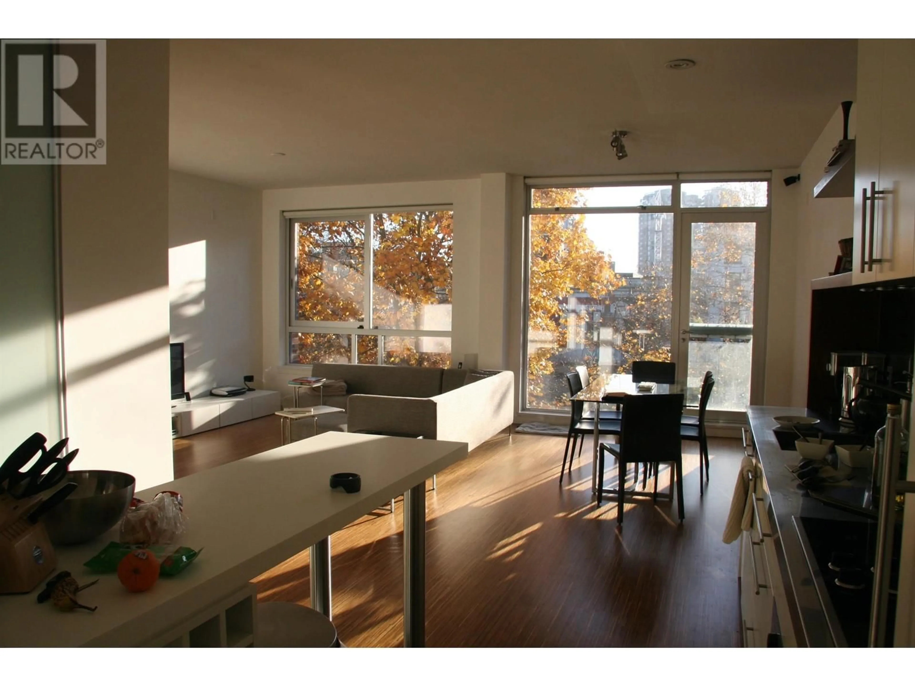 Open concept kitchen, wood/laminate floor for 506 - 36 WATER STREET, Vancouver British Columbia V6B0B7