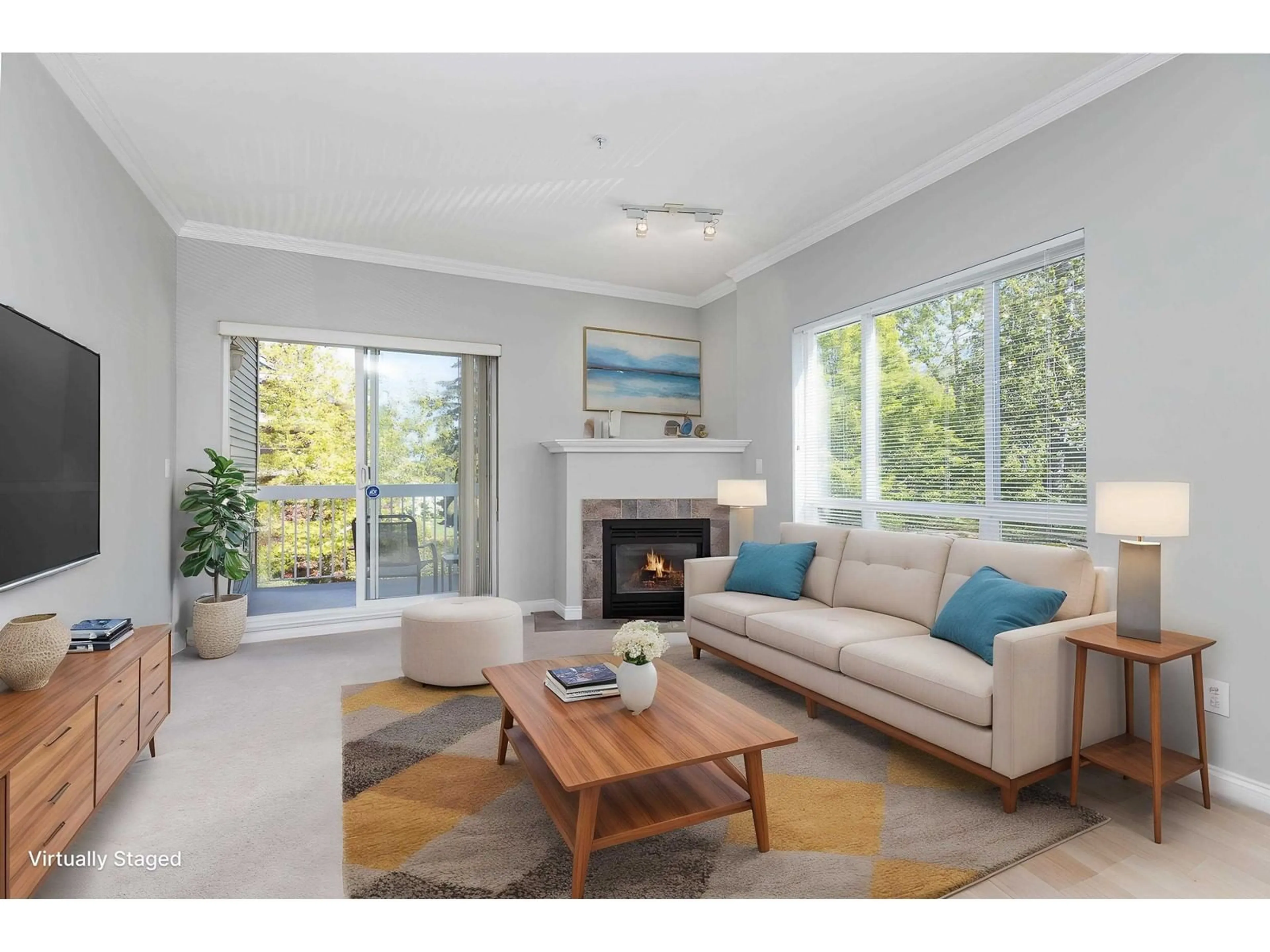 Living room with furniture, wood/laminate floor for 208 - 1685 152A, Surrey British Columbia V4A9Y1