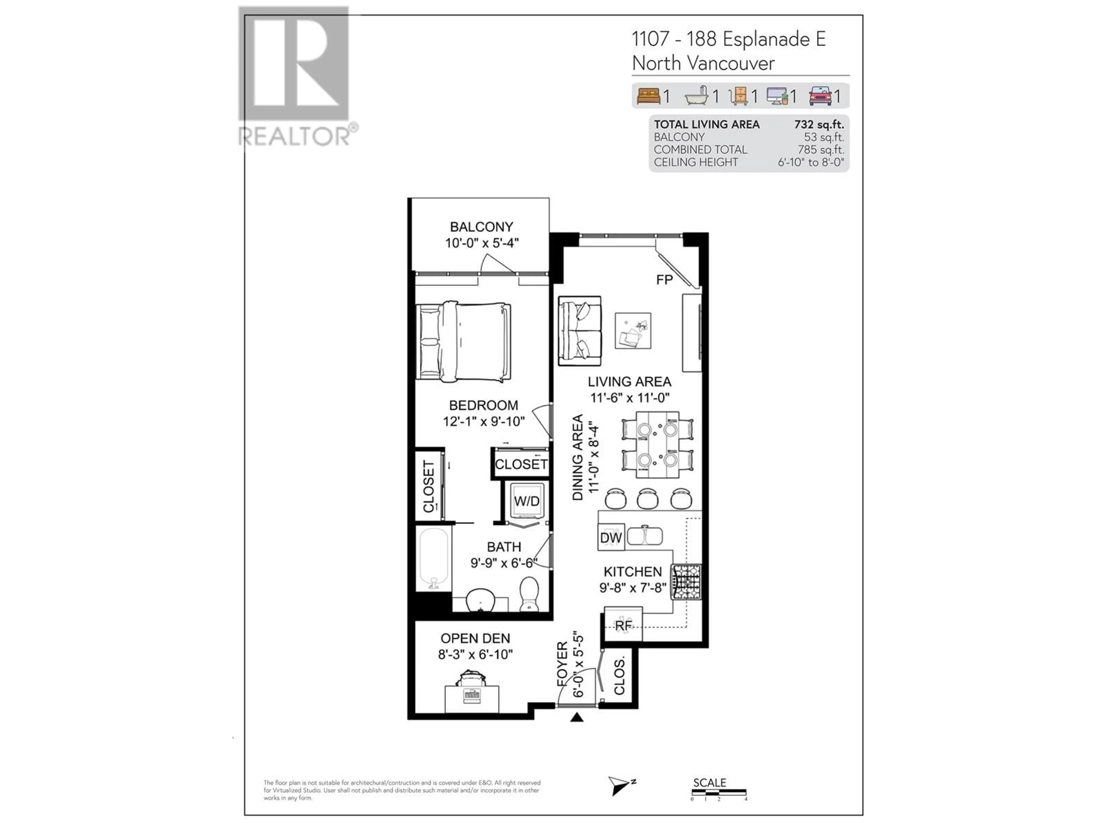 Floor plan for 1107 - 188 ESPLANADE, North Vancouver British Columbia V7L4Y1