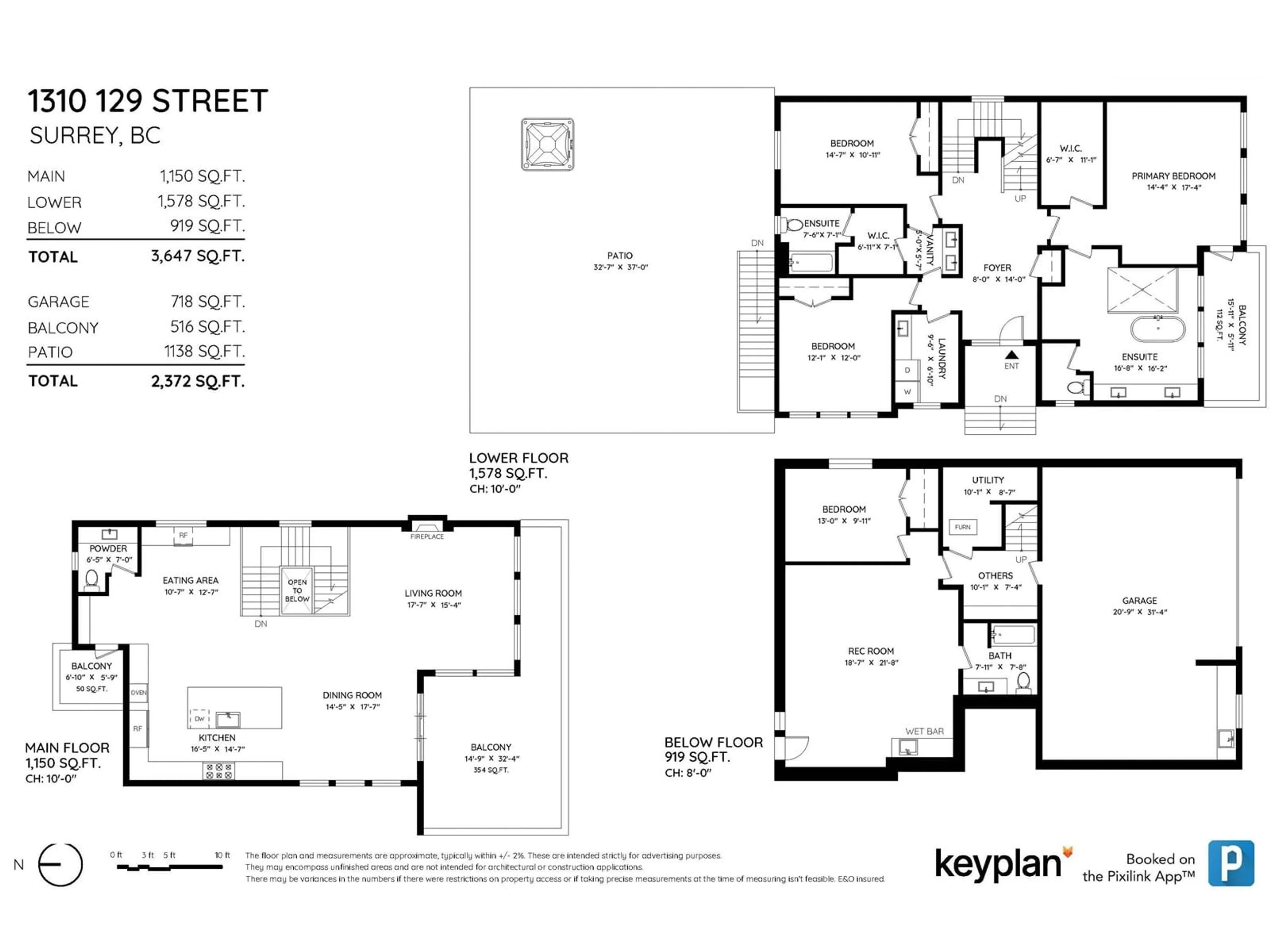 Floor plan for 1310 129, Surrey British Columbia V4A3X8