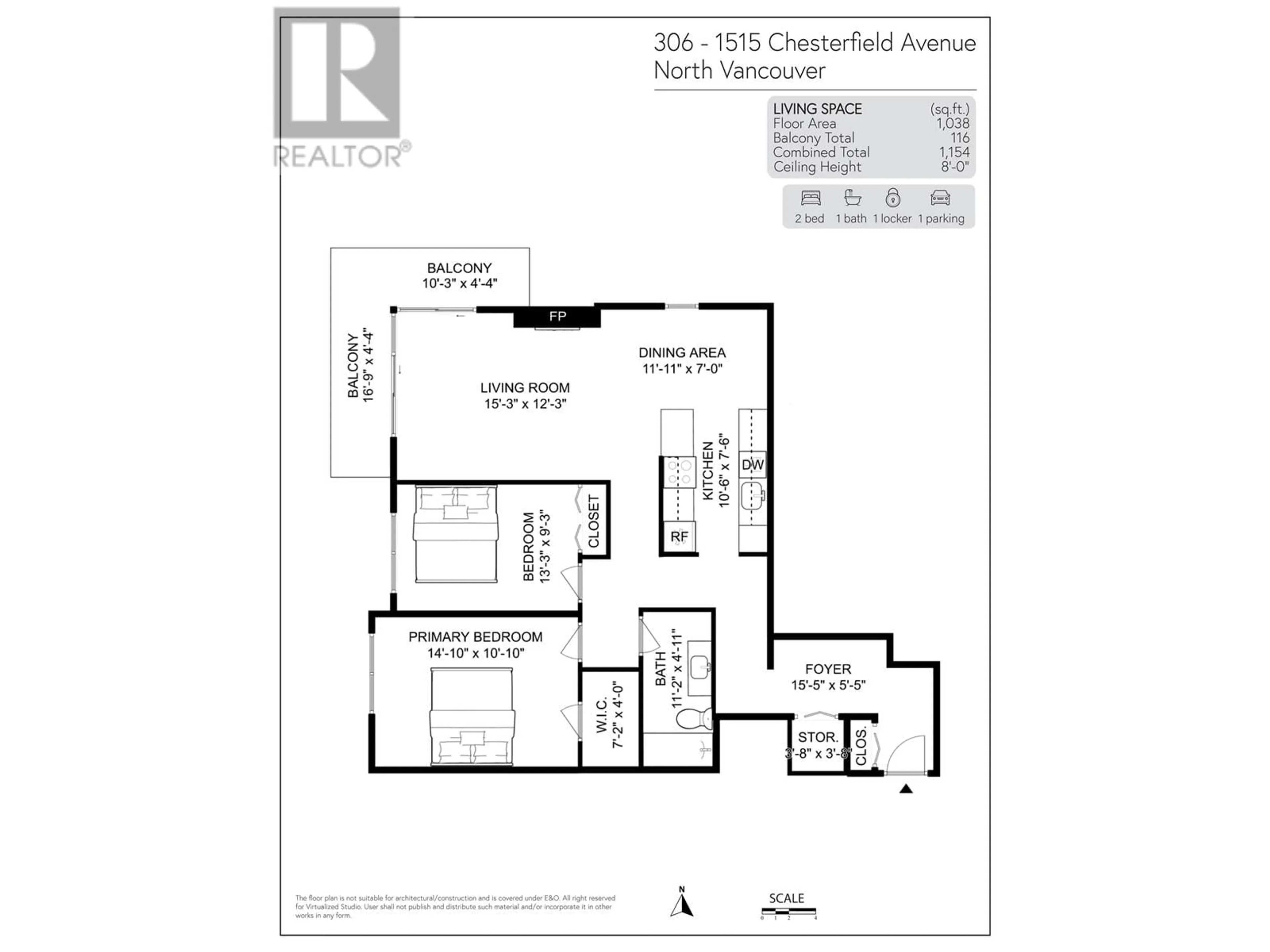 Floor plan for 306 - 1515 CHESTERFIELD AVENUE, North Vancouver British Columbia V7M2N5