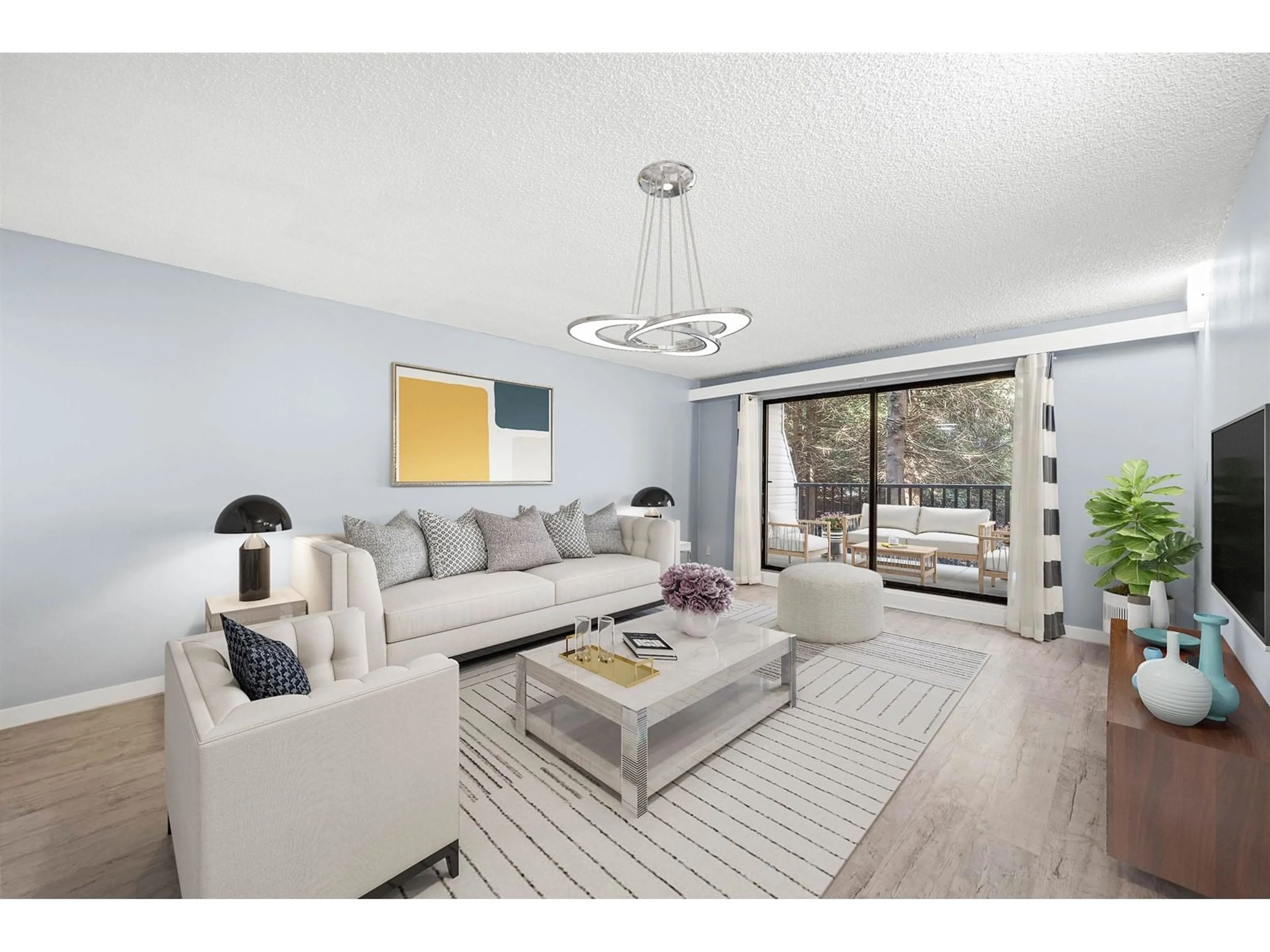 Living room with furniture, wood/laminate floor for 110 - 15238 100, Surrey British Columbia V3R7T9