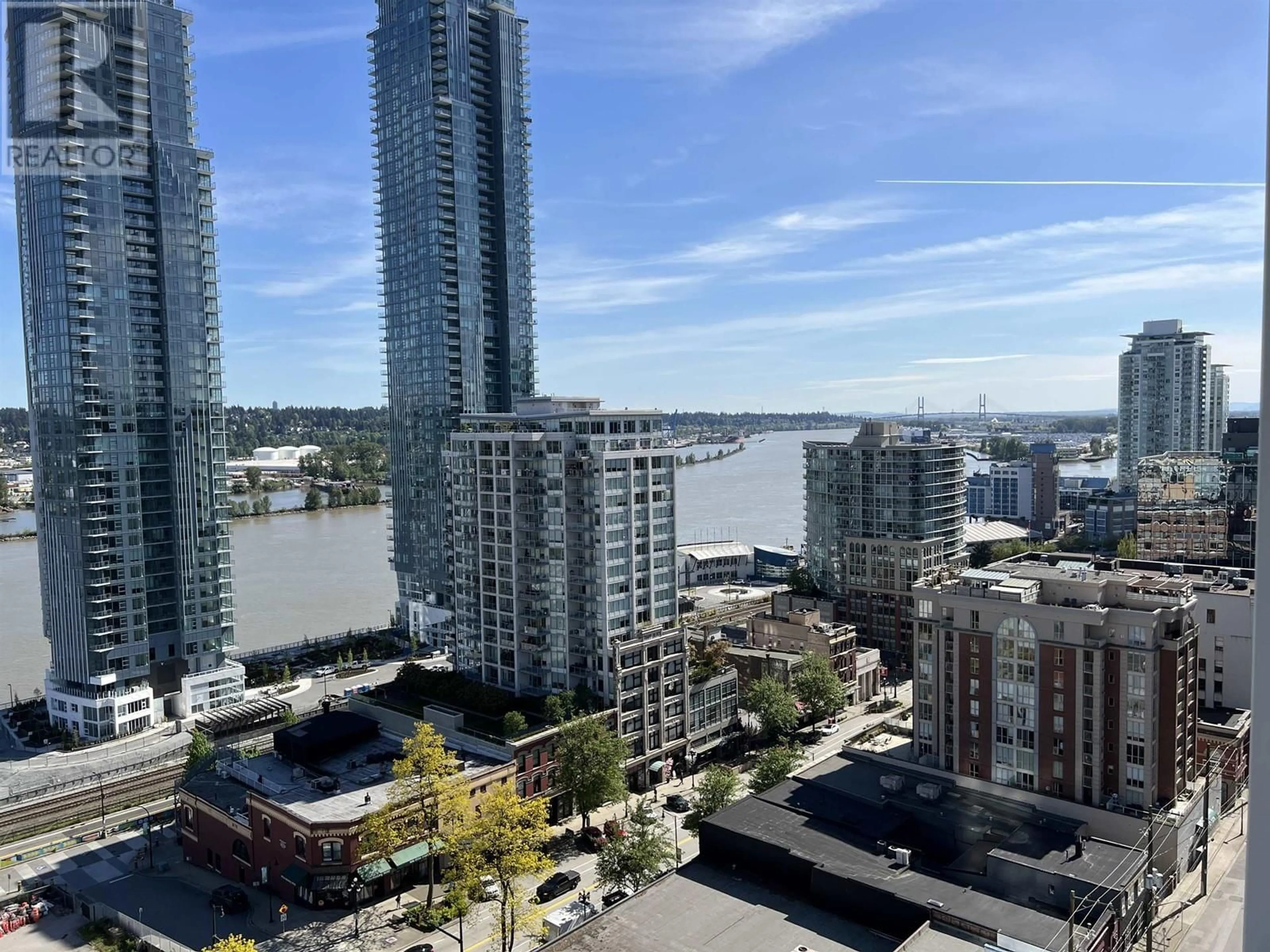 A pic from outside/outdoor area/front of a property/back of a property/a pic from drone, city buildings view from balcony for 1405 - 618 CARNARVON STREET, New Westminster British Columbia V3M1E9