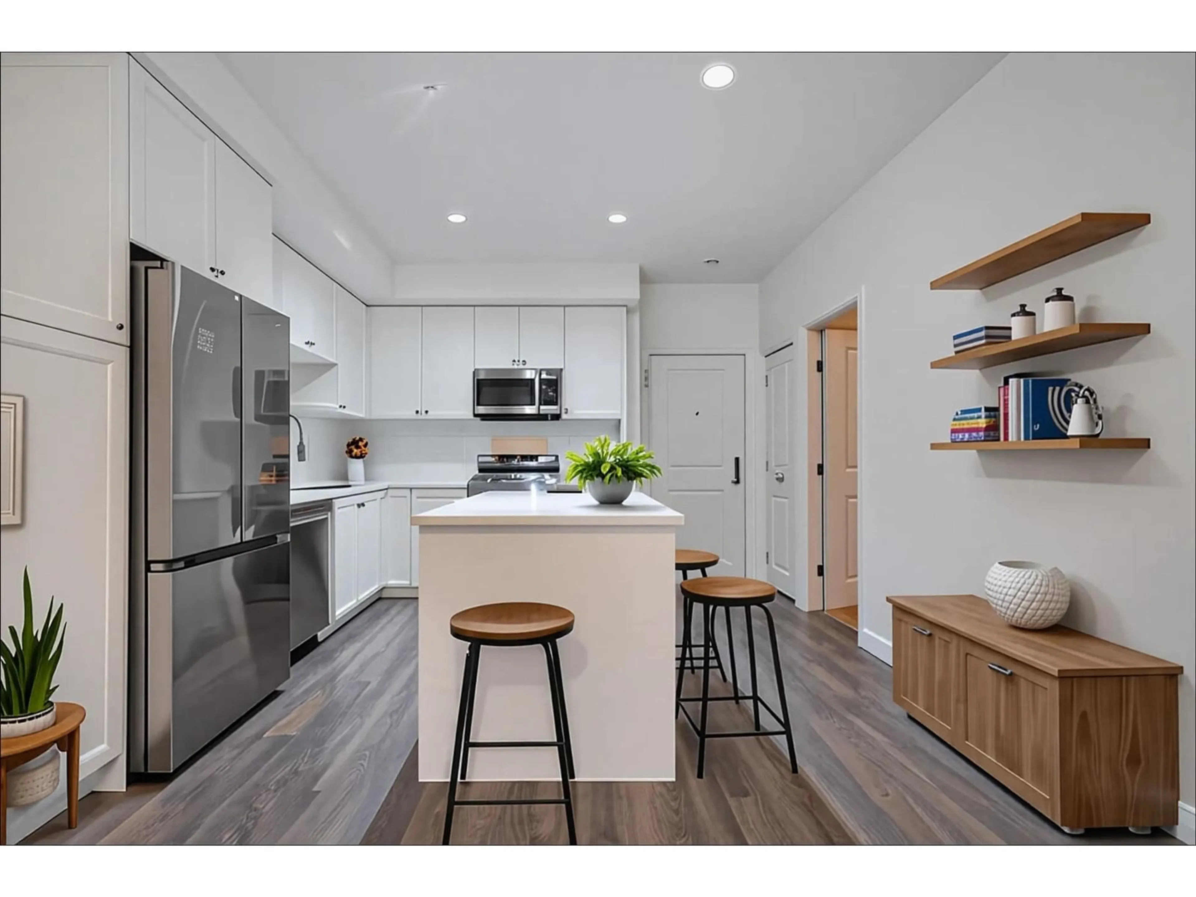 Open concept kitchen, wood/laminate floor for 210 - 15825 85, Surrey British Columbia V4N6W9