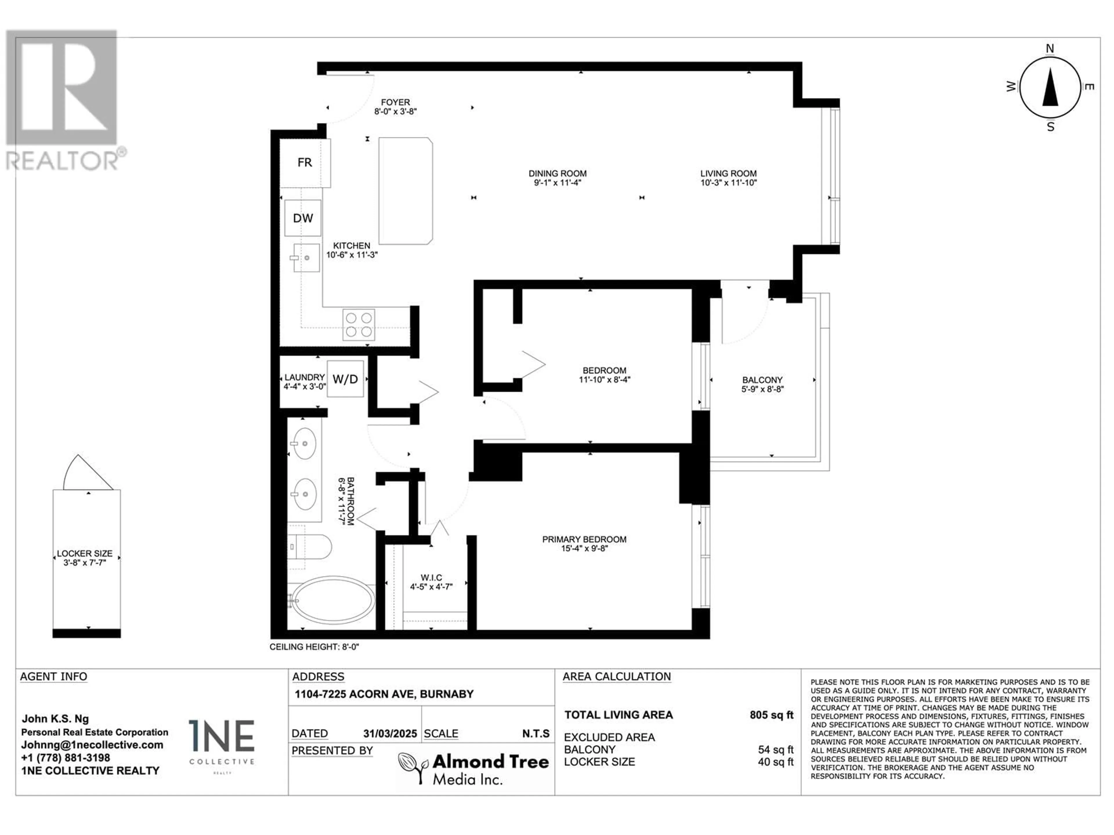 Floor plan for 1104 - 7225 ACORN AVENUE, Burnaby British Columbia V5E0A9