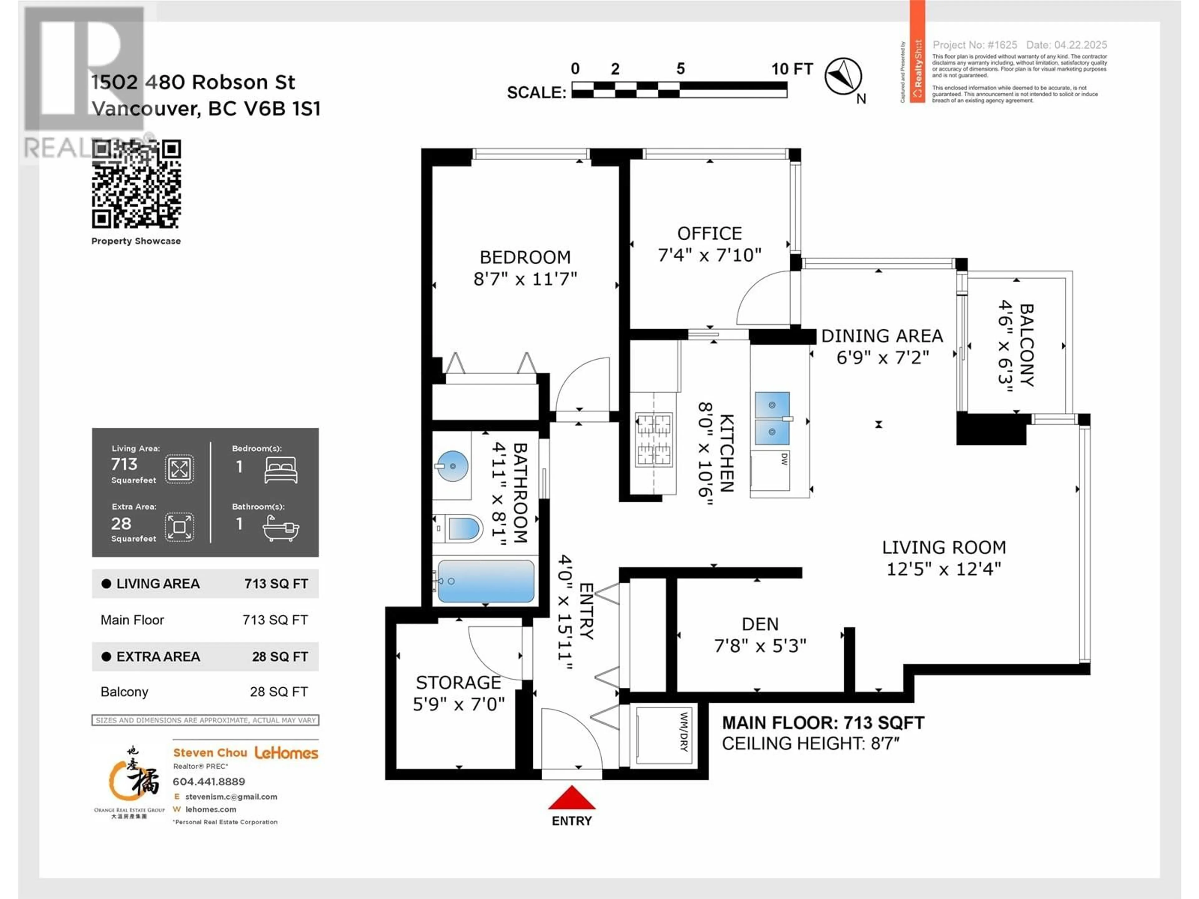 Floor plan for 1502 - 480 ROBSON STREET, Vancouver British Columbia V6B1S1