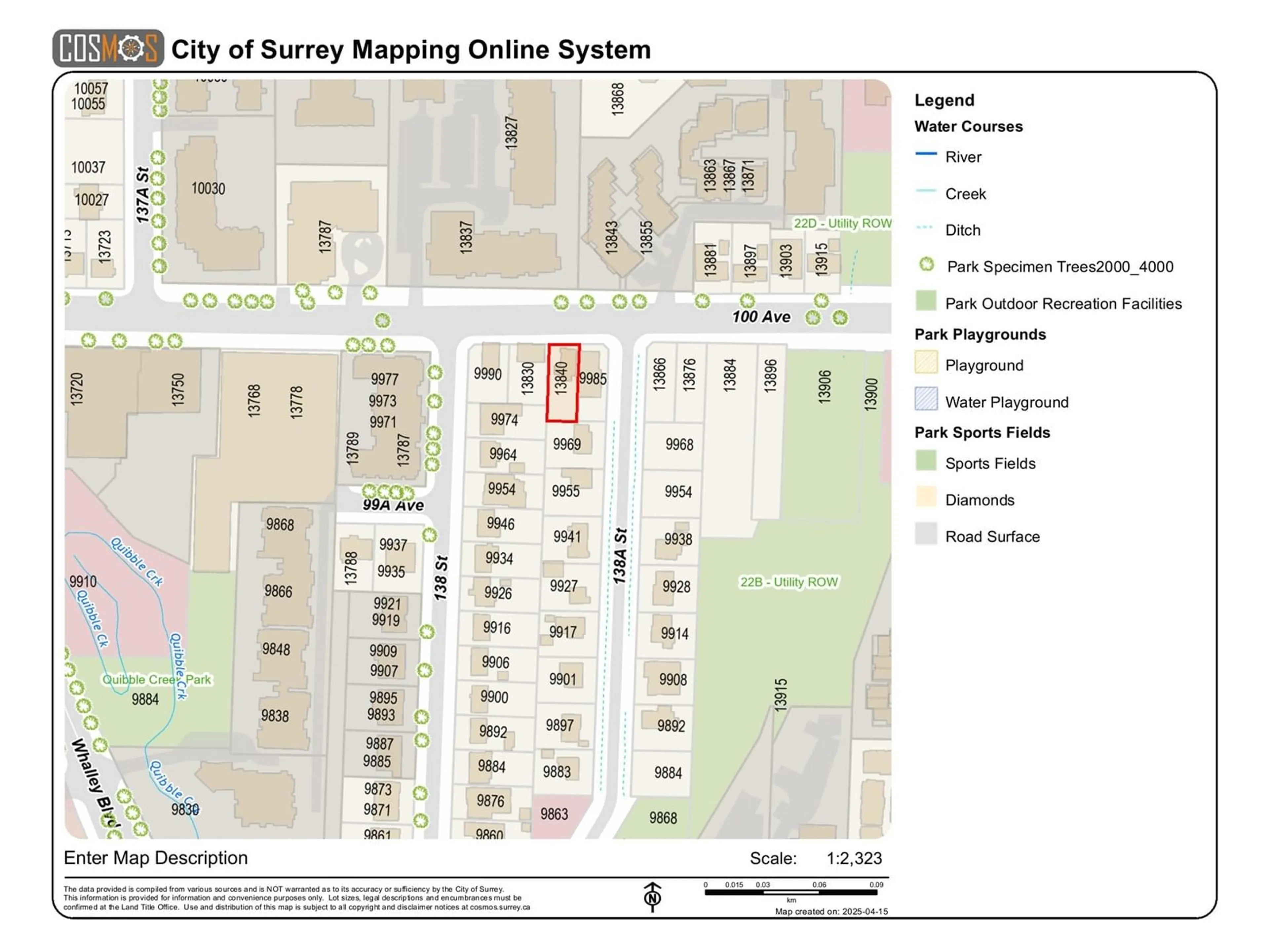 Picture of a map for 13840 100, Surrey British Columbia V3T1J5
