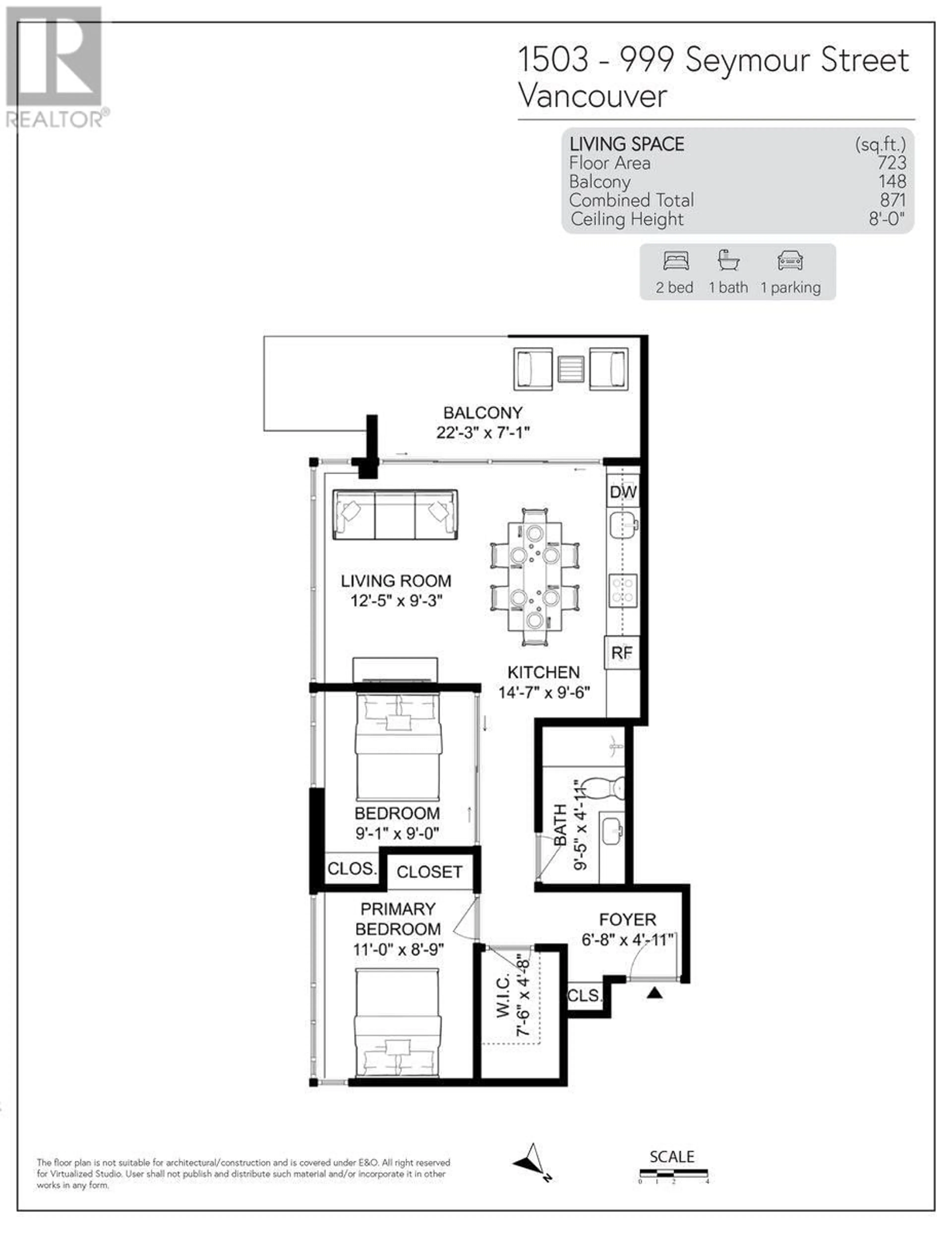 Floor plan for 1503 - 999 SEYMOUR STREET, Vancouver British Columbia V6B0M5