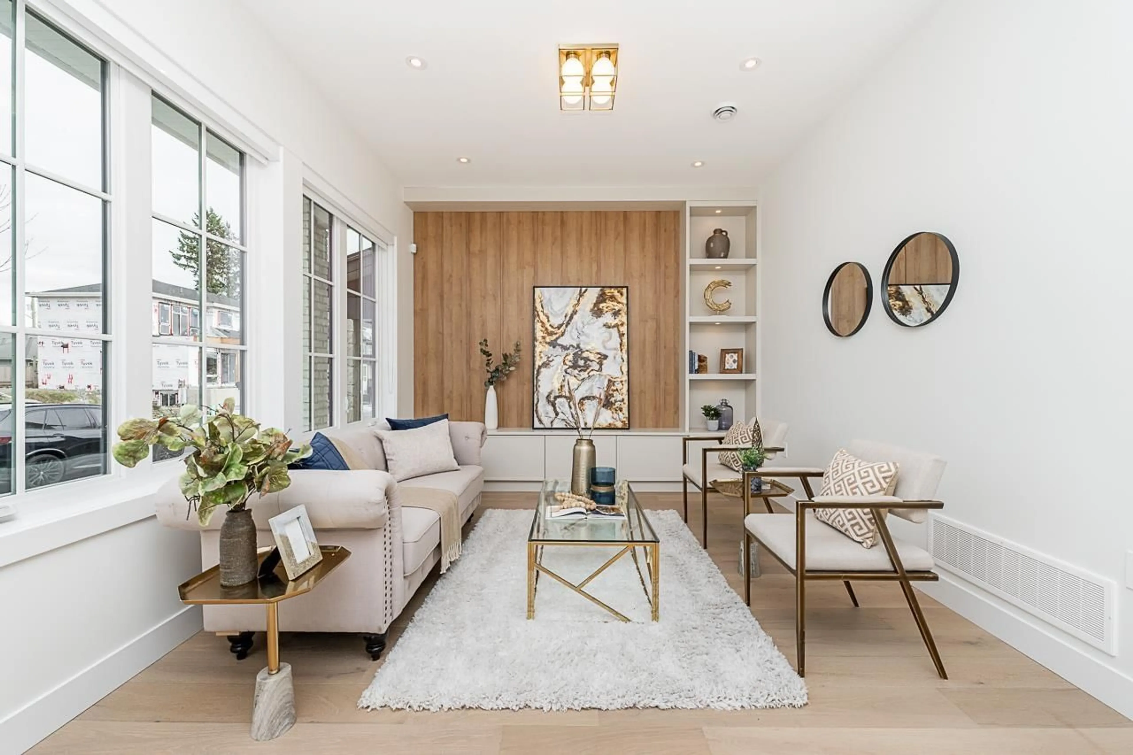 Living room with furniture, wood/laminate floor for 16022 9A, Surrey British Columbia V4A9A7