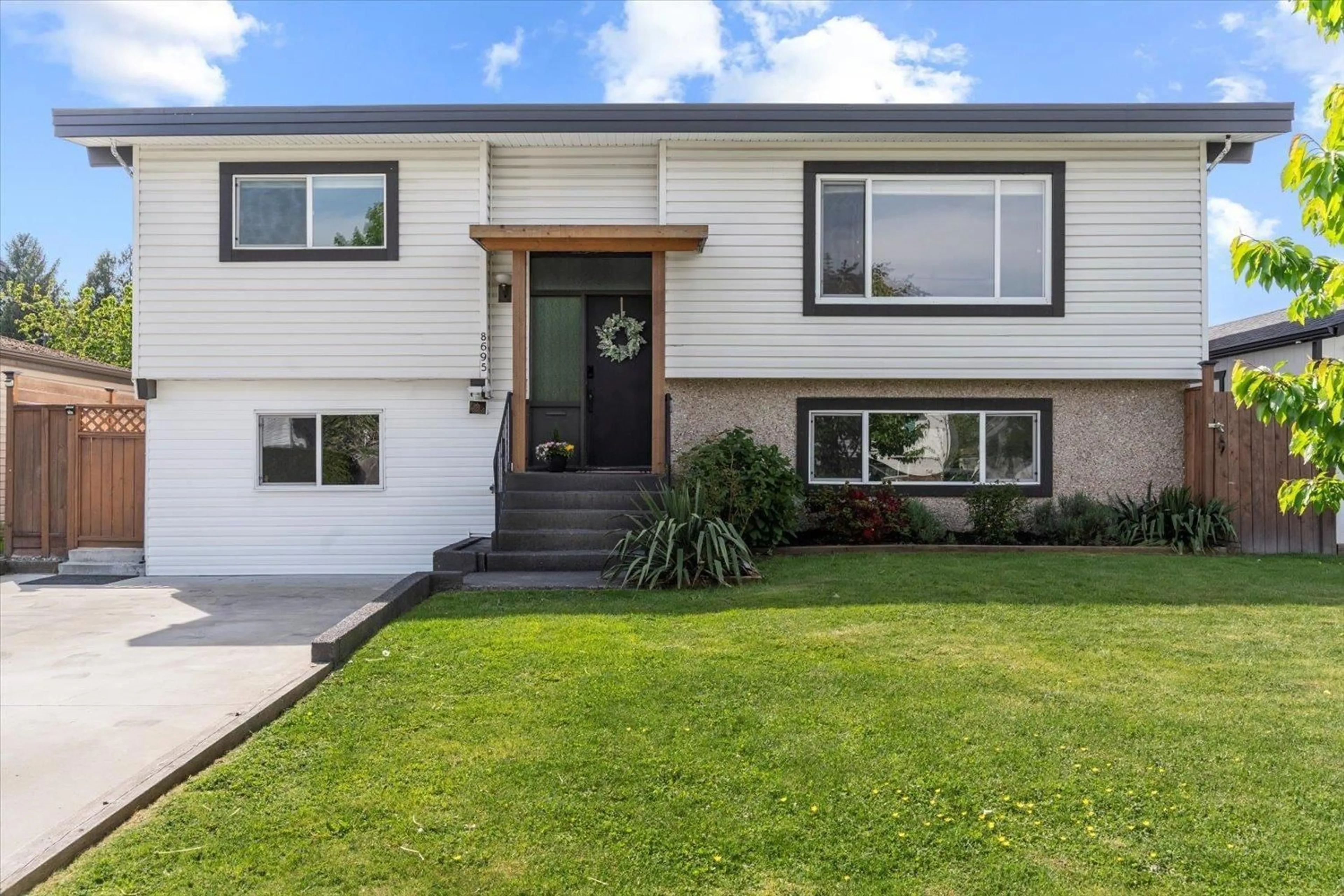 Home with vinyl exterior material, street for 8695 BAKER DRIVE, Chilliwack British Columbia V2P7A3
