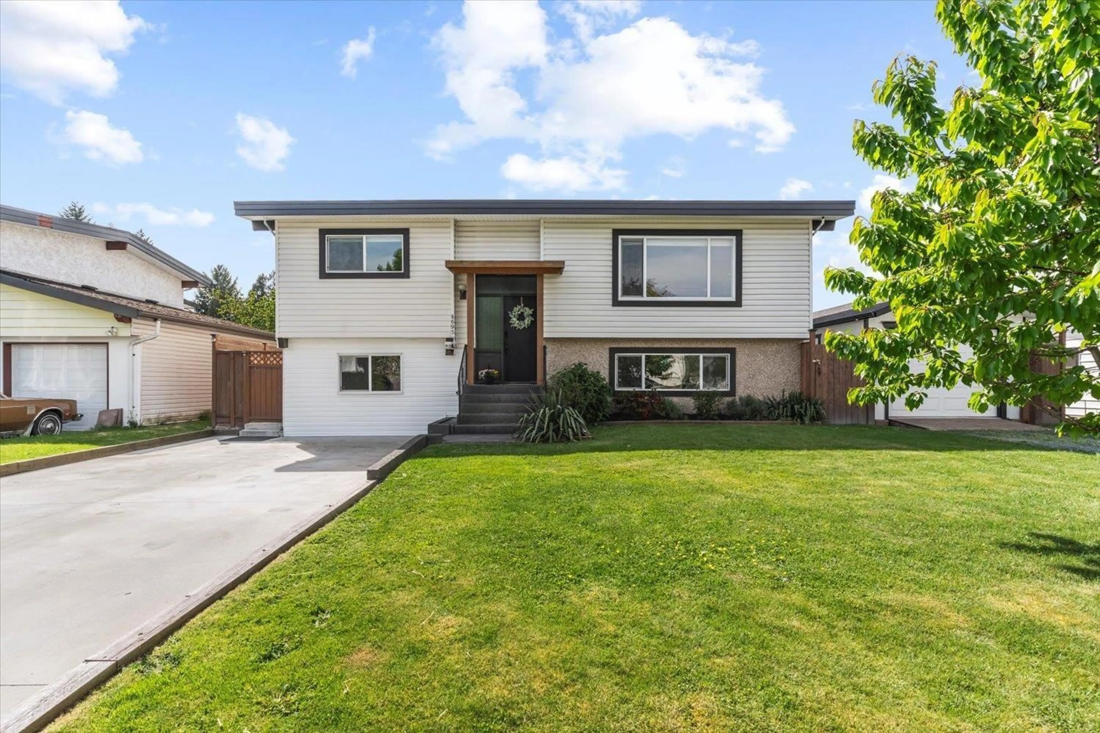 Home with vinyl exterior material, street for 8695 BAKER DRIVE, Chilliwack British Columbia V2P7A3