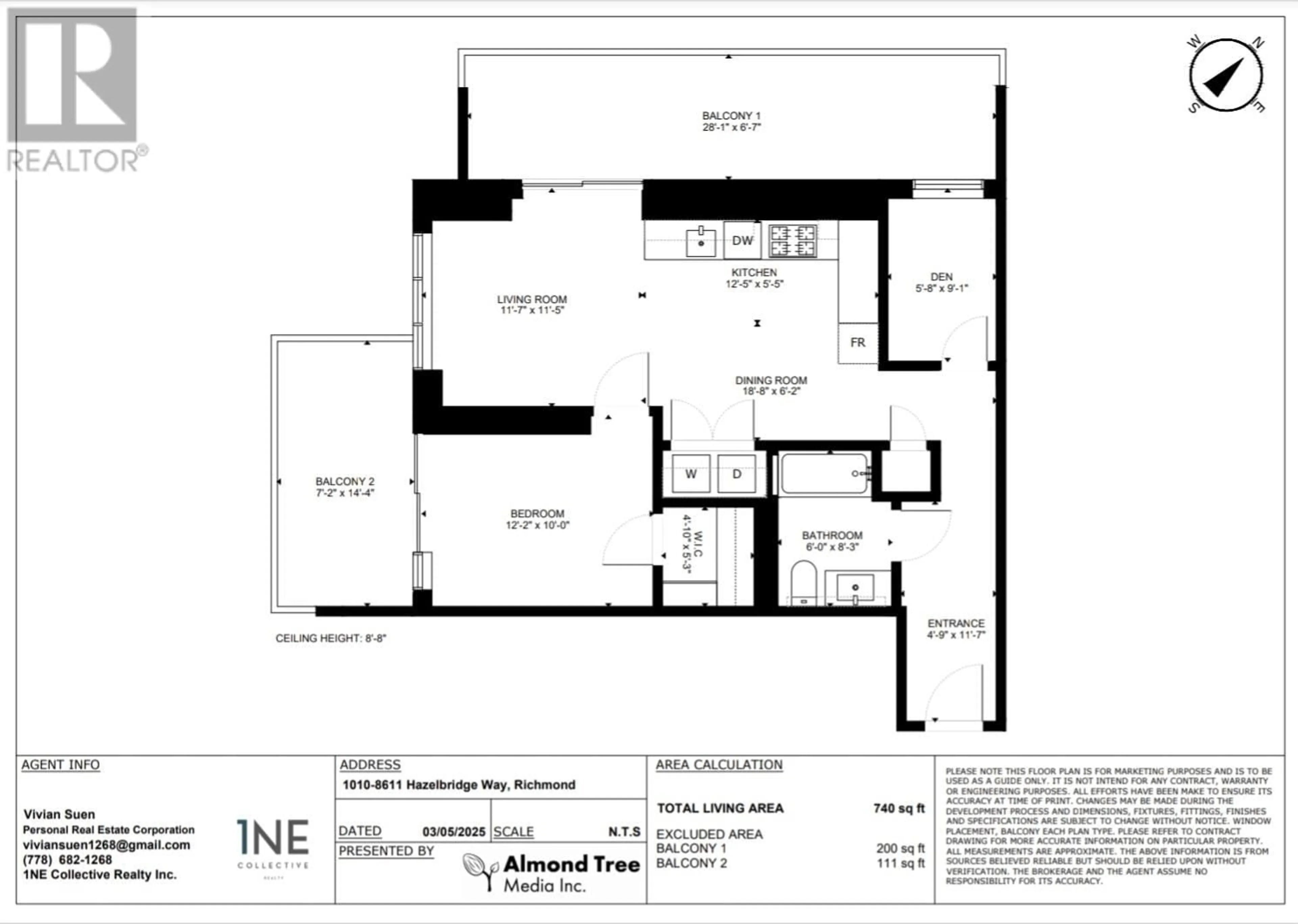 Floor plan for 1010 - 8611 HAZELBRIDGE WAY, Richmond British Columbia V6X0W8