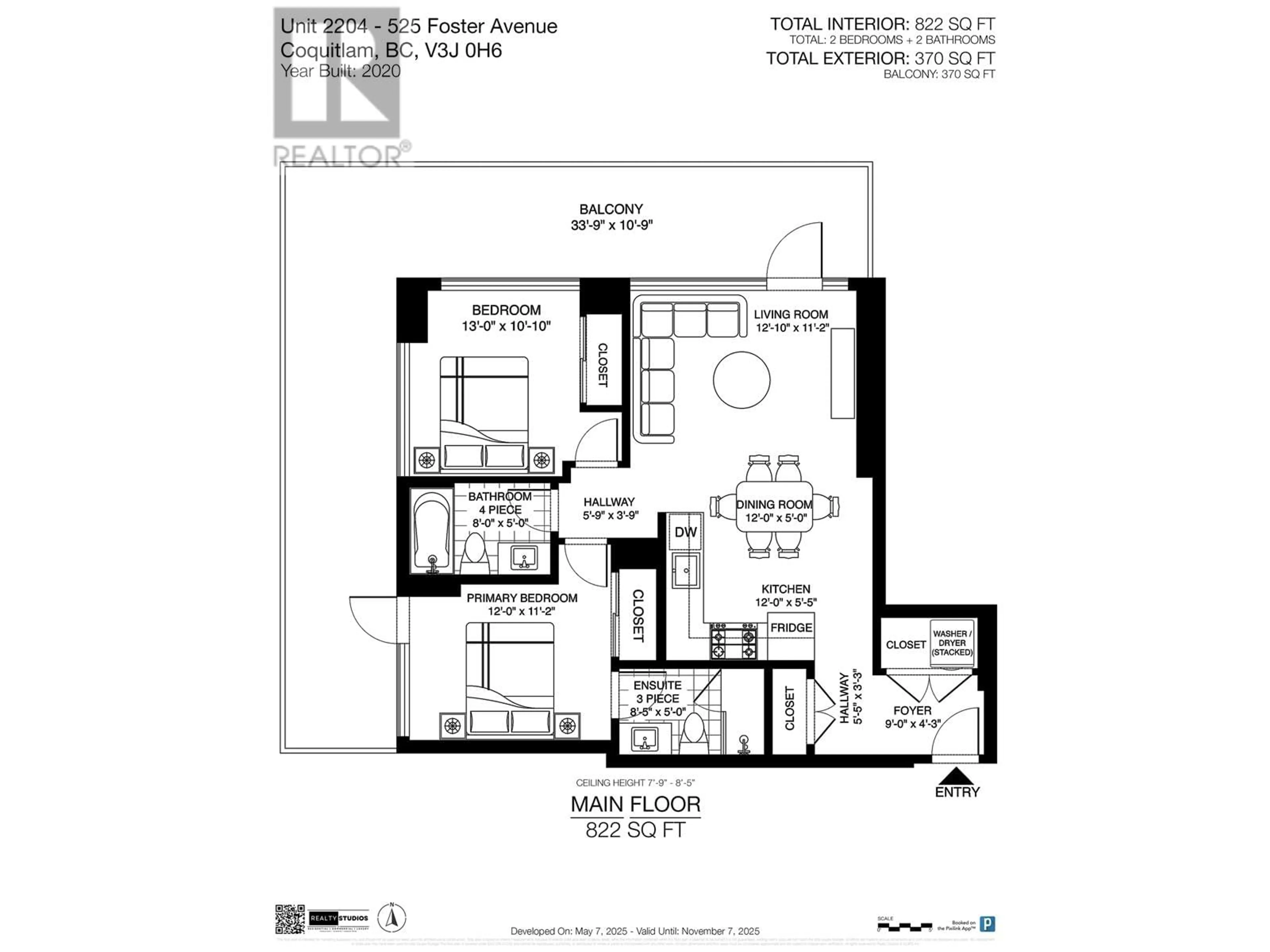 Floor plan for 2204 - 525 FOSTER AVENUE, Coquitlam British Columbia V3J0H6