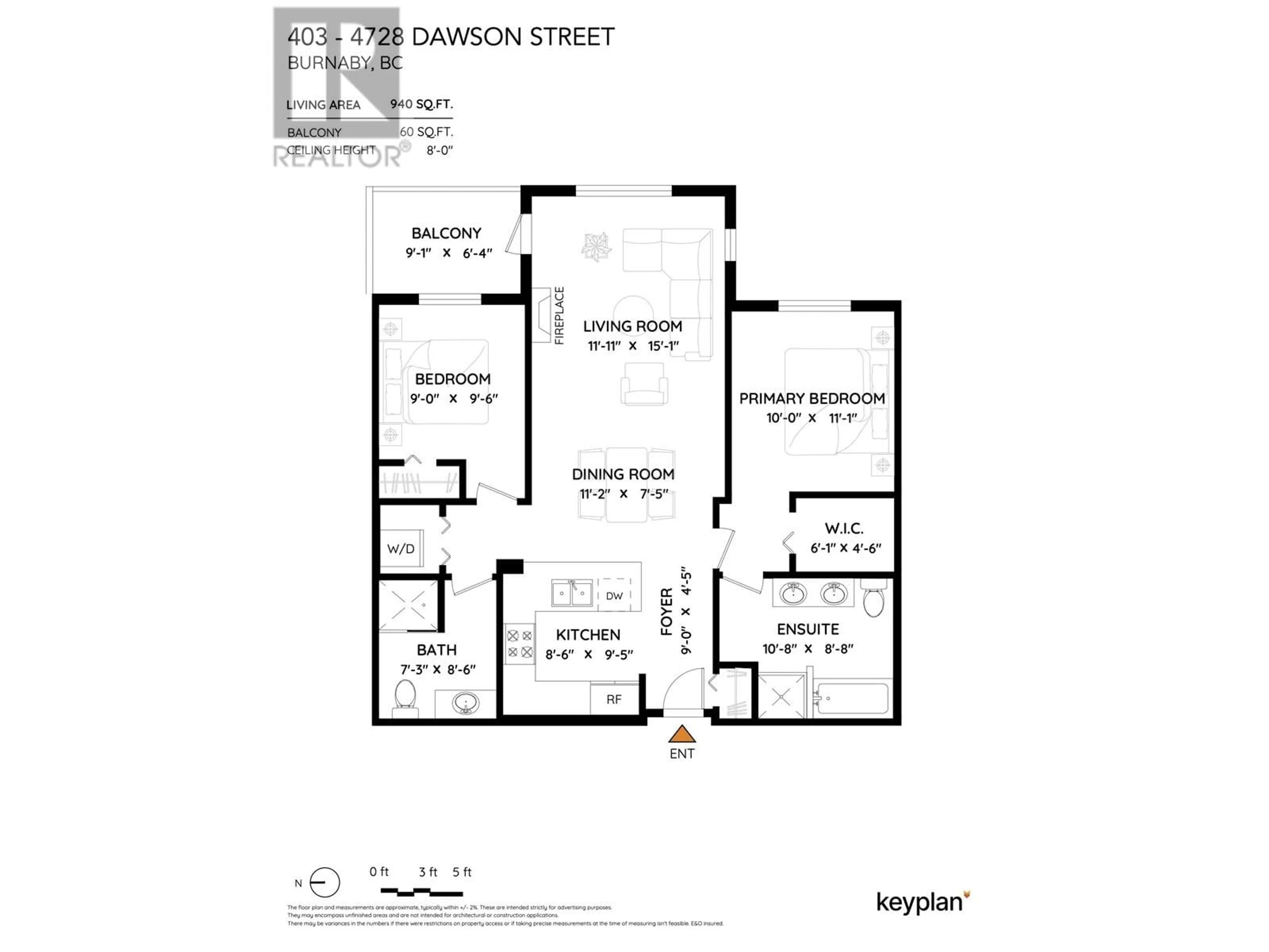 Floor plan for 403 - 4728 DAWSON STREET, Burnaby British Columbia V5C0A9