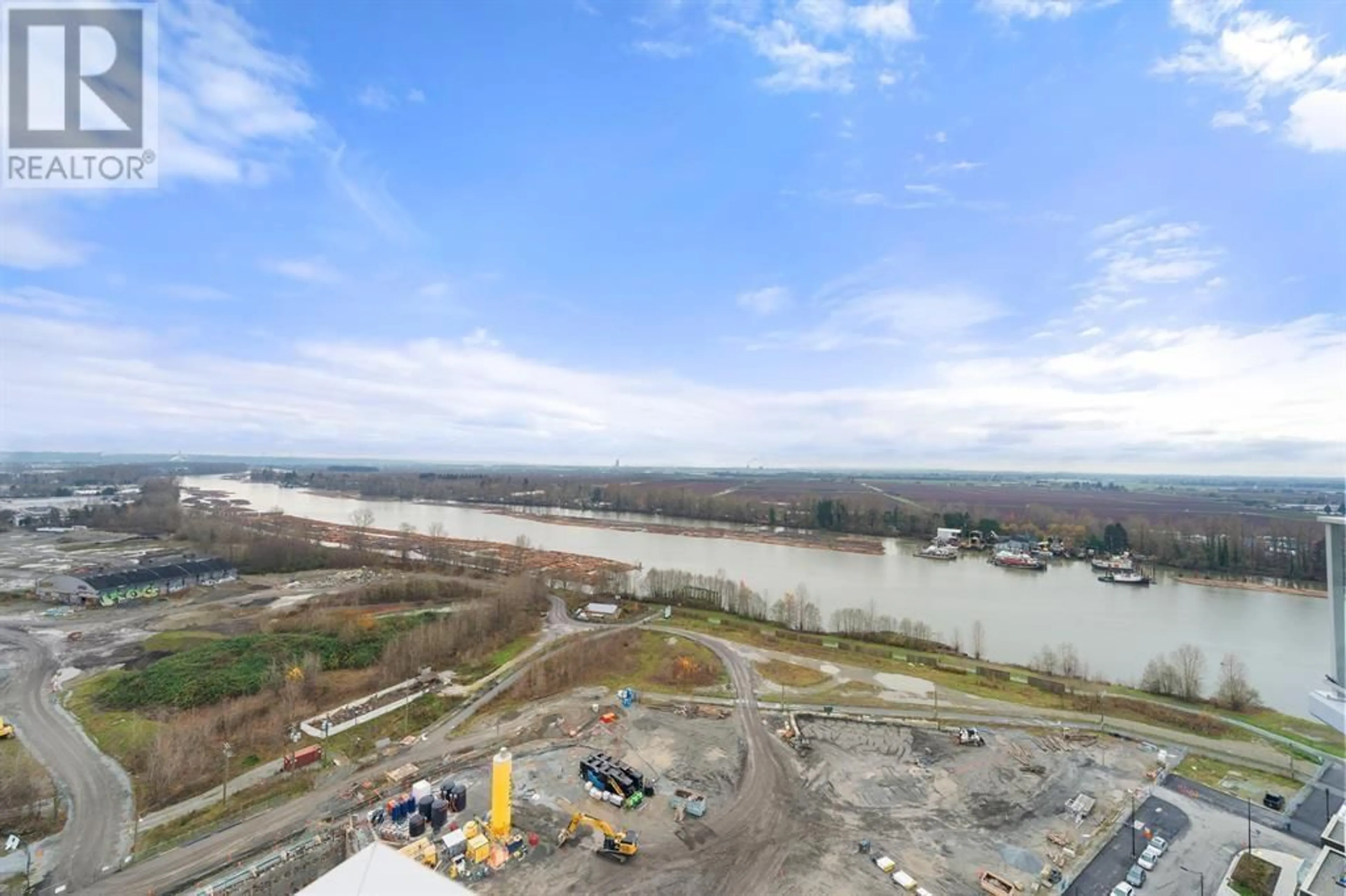 A pic from outside/outdoor area/front of a property/back of a property/a pic from drone, water/lake/river/ocean view for 2205 - 3430 KENT SOUTH AVENUE, Vancouver British Columbia V5S0G7