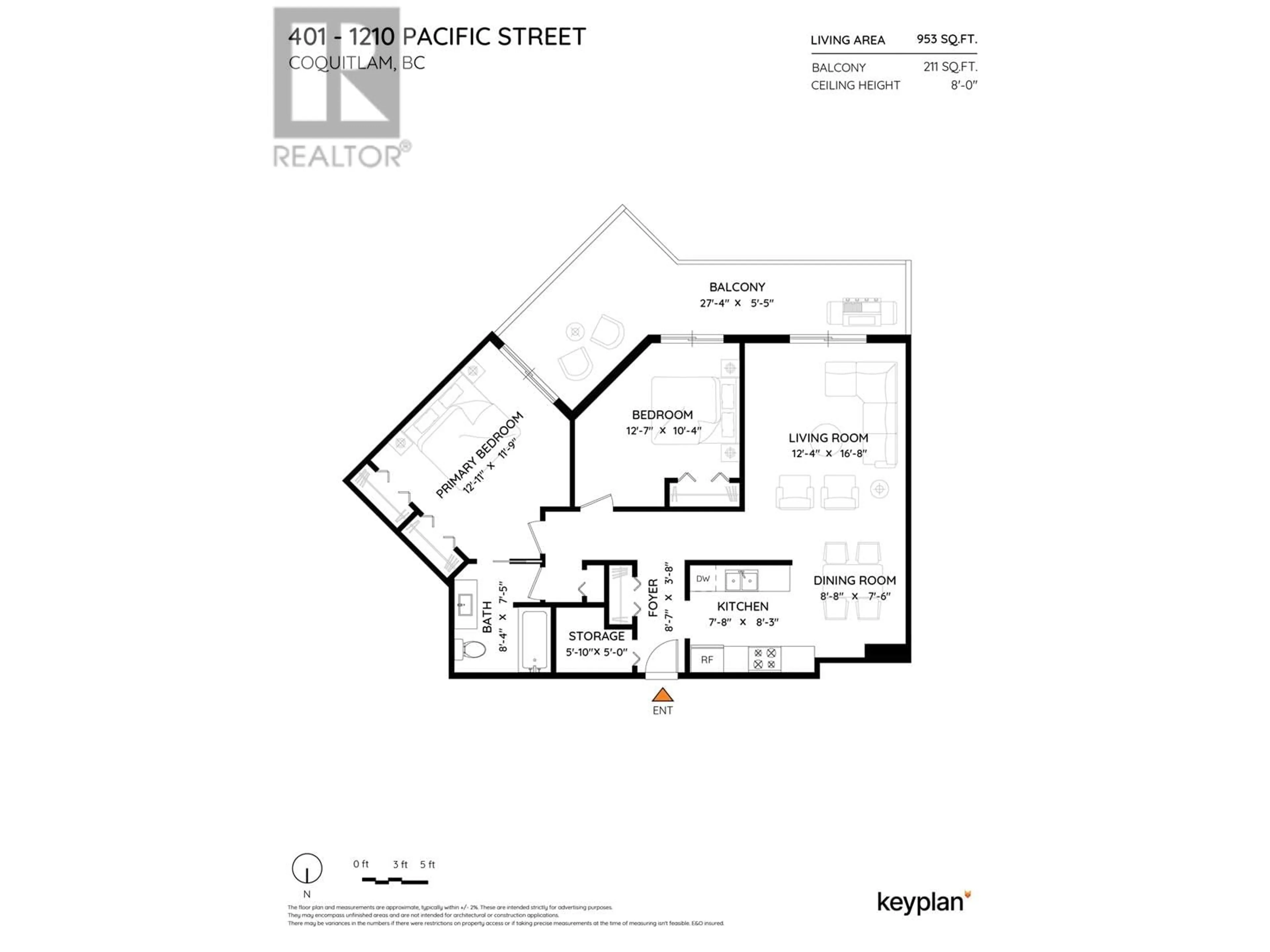 Floor plan for 401 - 1210 PACIFIC STREET, Coquitlam British Columbia V3B6K3