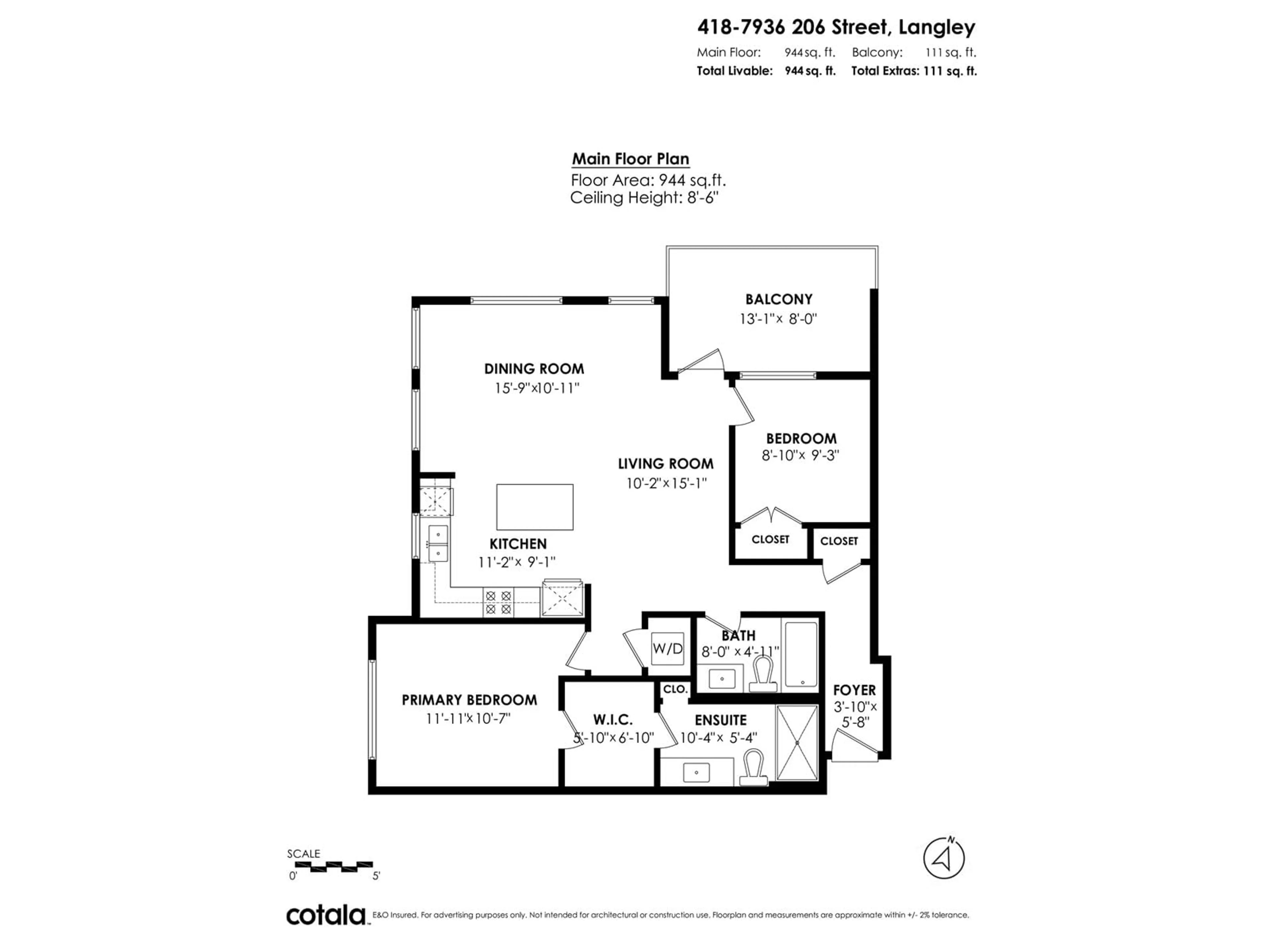 Floor plan for 418 - 7936 206, Langley British Columbia V2Y3X8