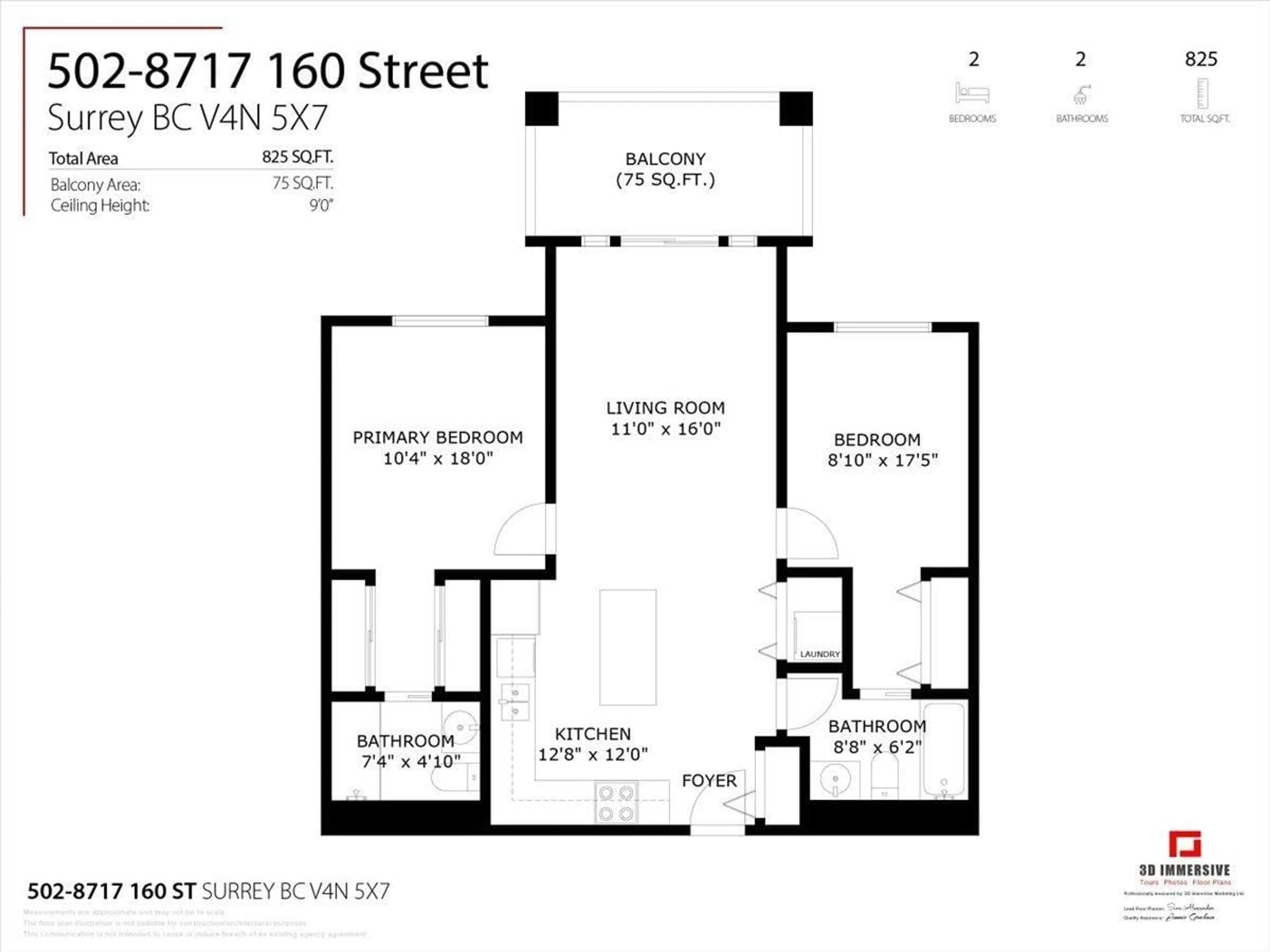 Floor plan for 502 - 8717 160, Surrey British Columbia V4N5X7