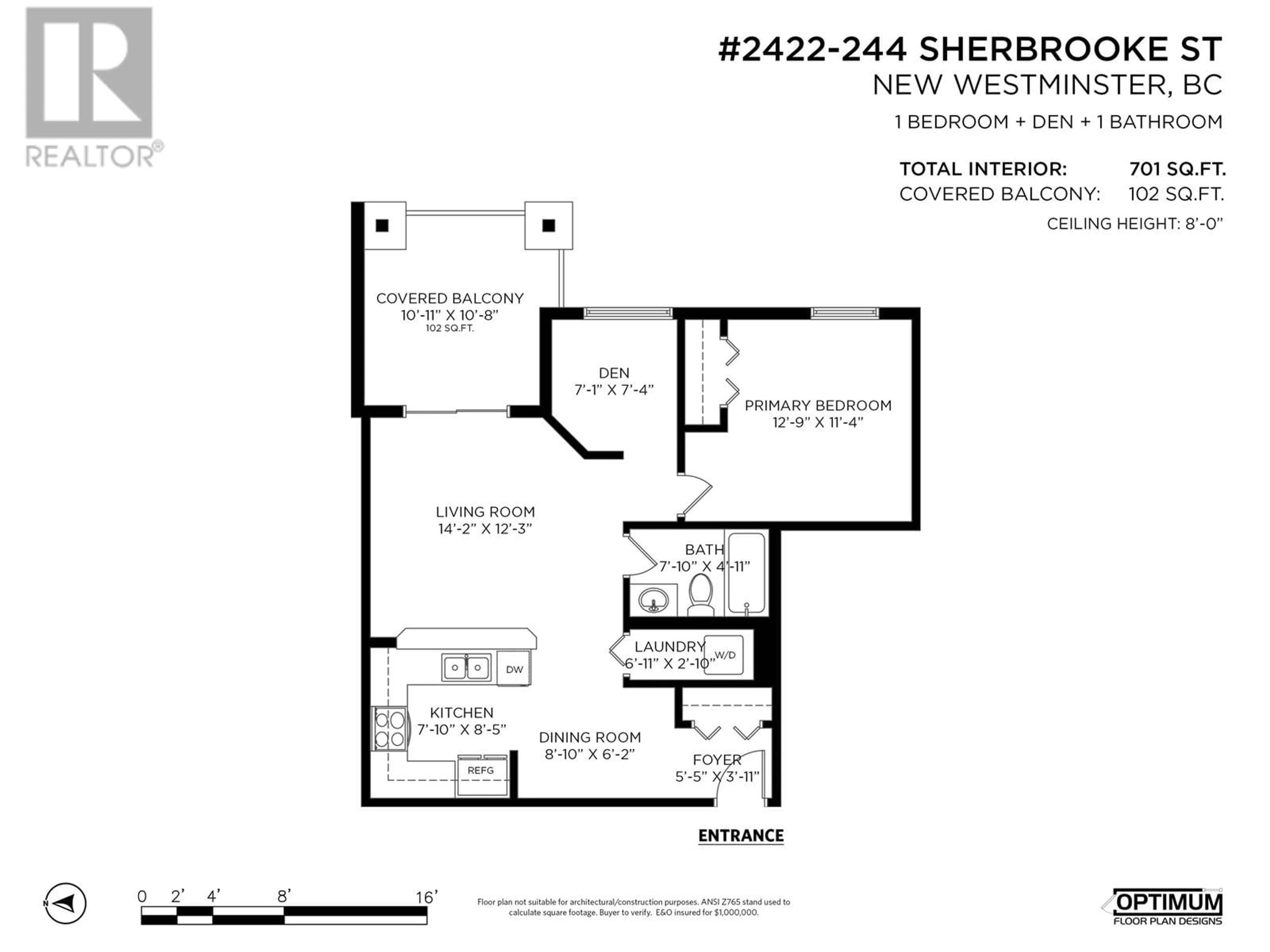 Floor plan for 2422 - 244 SHERBROOKE STREET, New Westminster British Columbia V3L0A3
