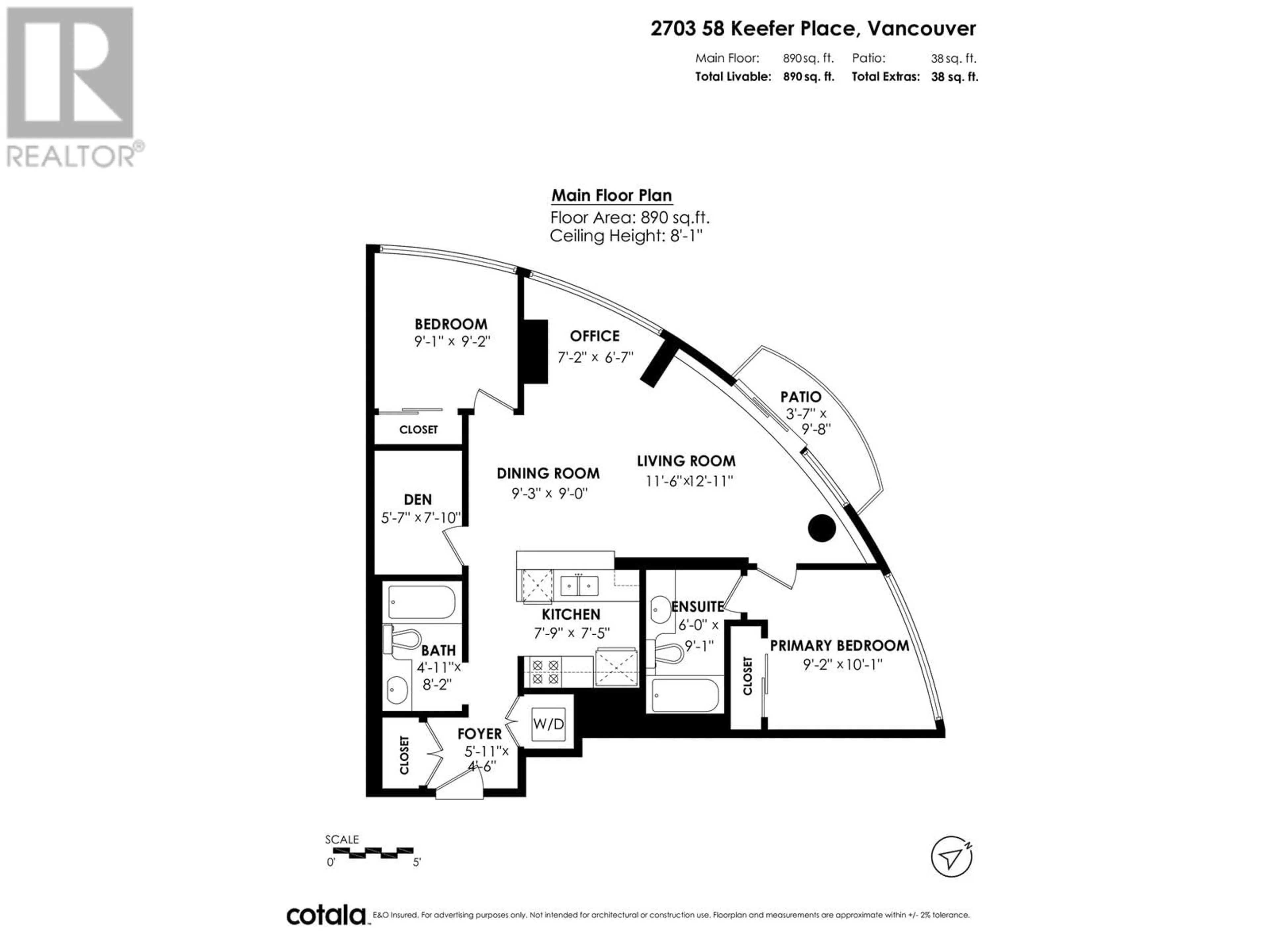 Floor plan for 2703 - 58 KEEFER PLACE, Vancouver British Columbia V6B0B8