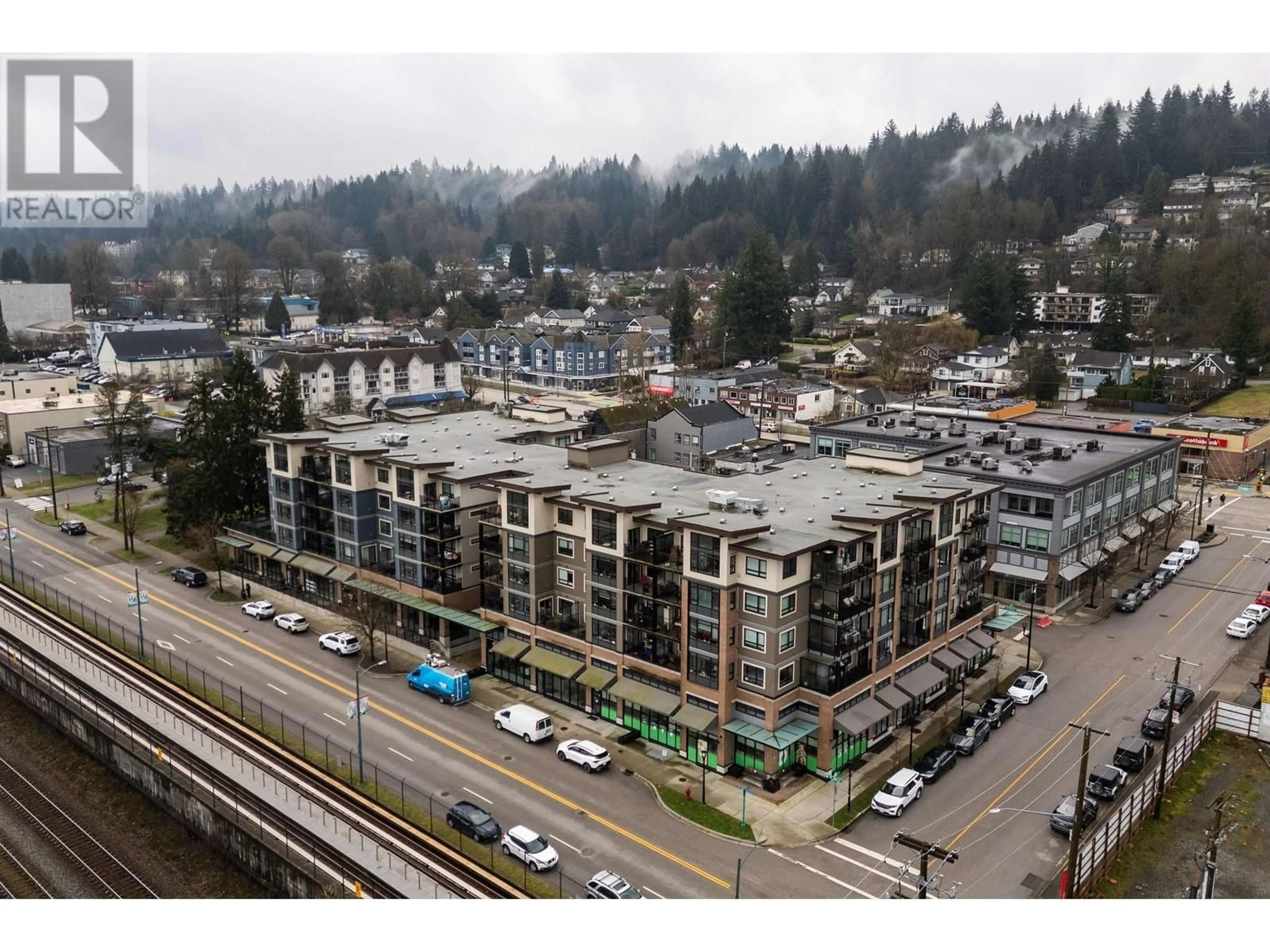 A pic from outside/outdoor area/front of a property/back of a property/a pic from drone, city buildings view from balcony for 411 - 2525 CLARKE STREET, Port Moody British Columbia V3H0J3