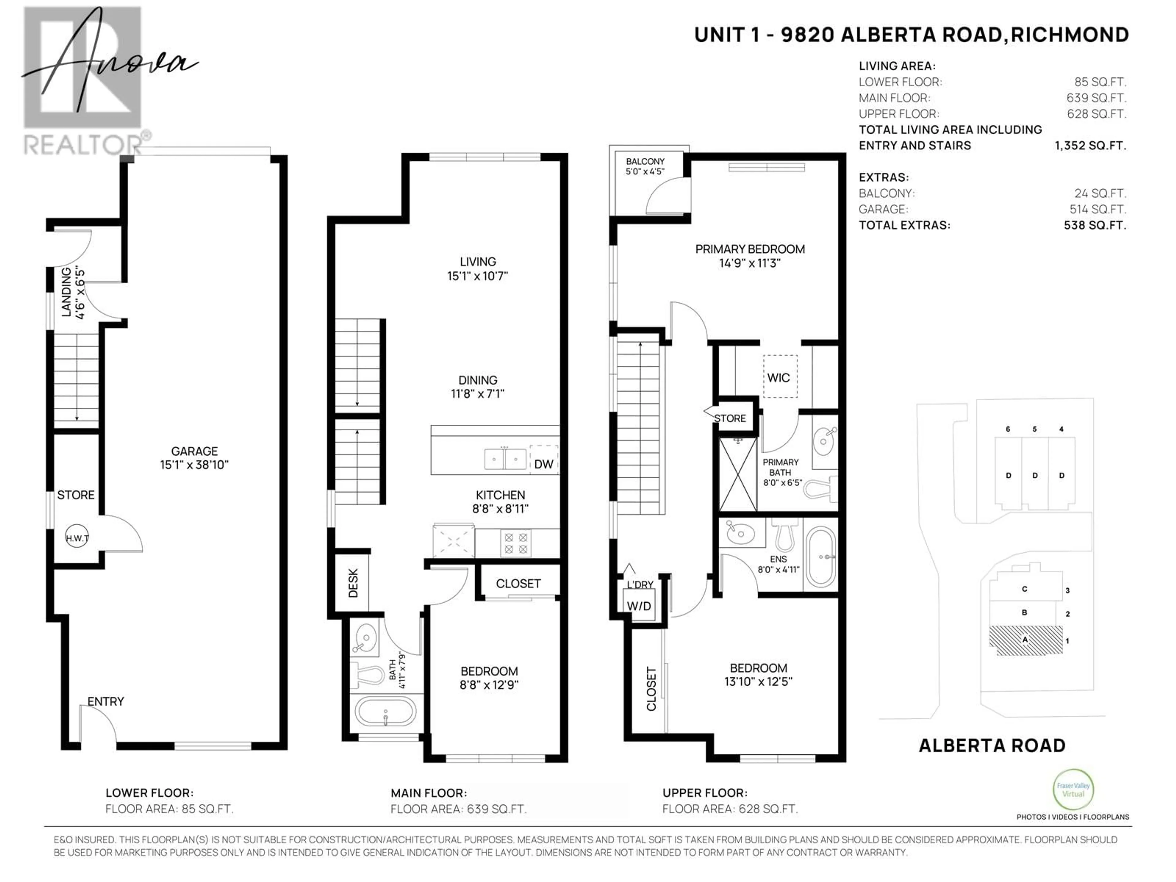 Floor plan for 1 - 9820 ALBERTA ROAD, Richmond British Columbia V6Y1T6