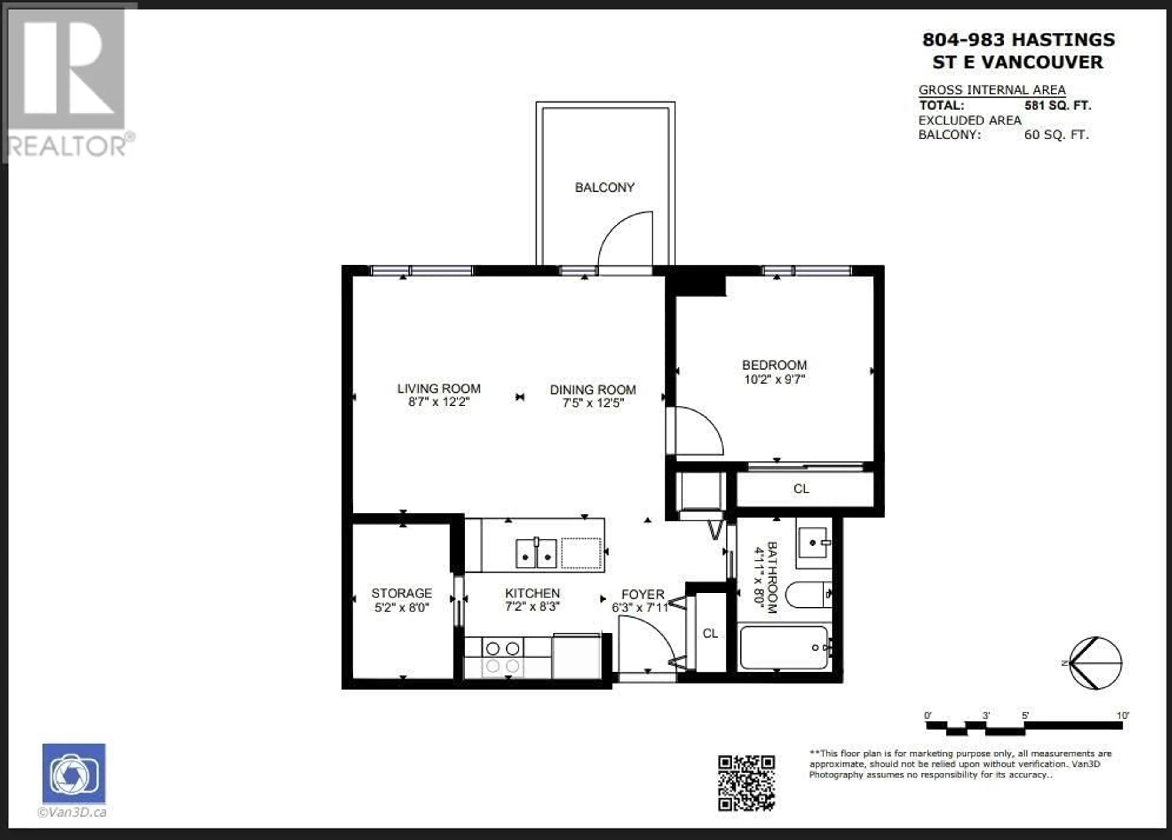 Floor plan for 804 - 983 HASTINGS STREET, Vancouver British Columbia V6A0G9