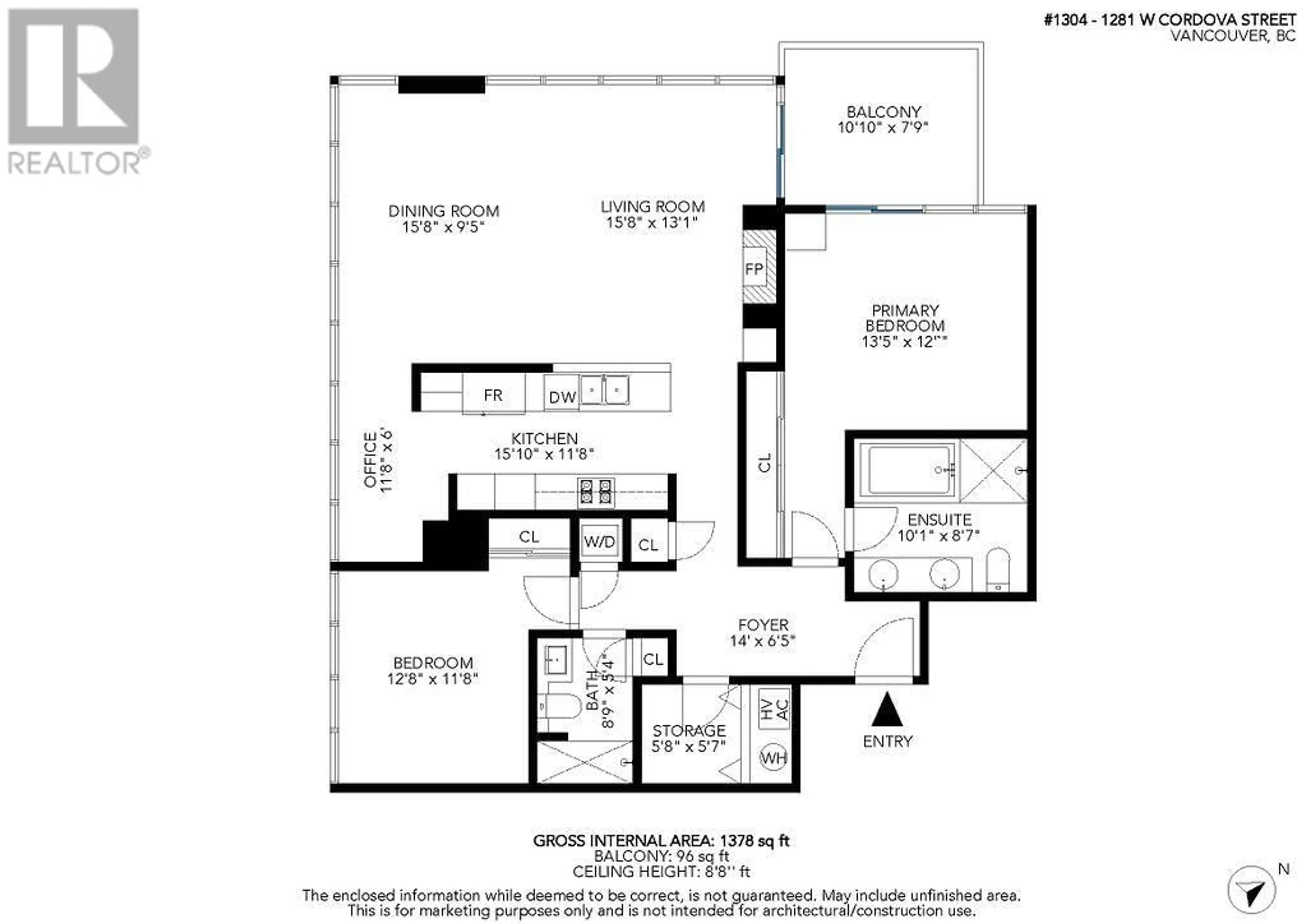 Floor plan for 1304 - 1281 CORDOVA STREET, Vancouver British Columbia V6C3R5