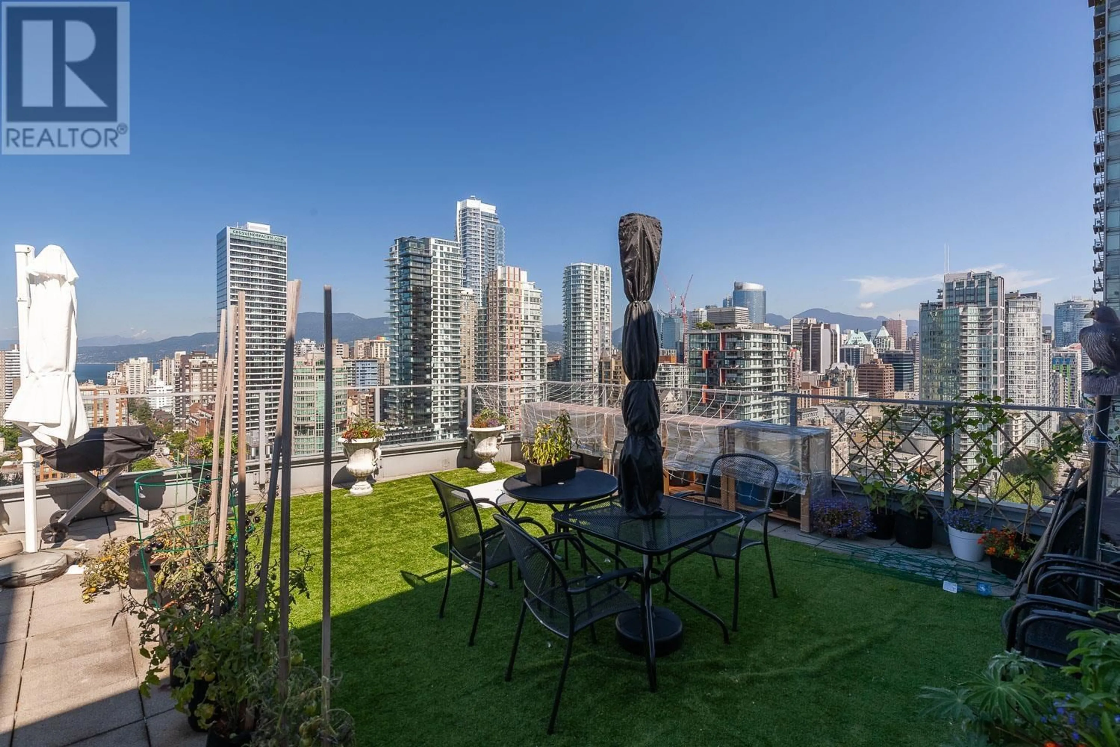 Patio, city buildings view from balcony for 2703 - 550 PACIFIC STREET, Vancouver British Columbia V6Z3G2