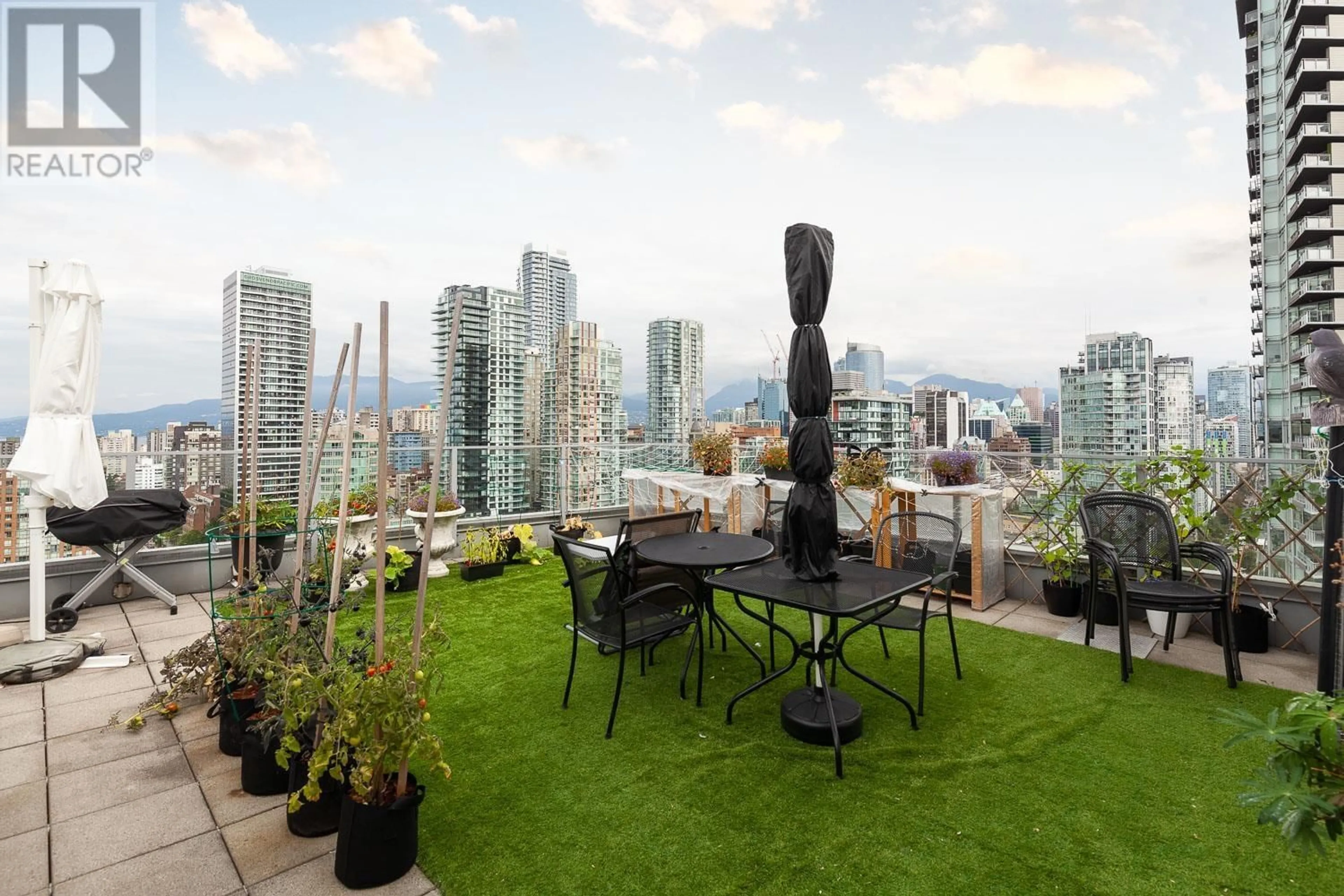 Patio, city buildings view from balcony for 2703 - 550 PACIFIC STREET, Vancouver British Columbia V6Z3G2